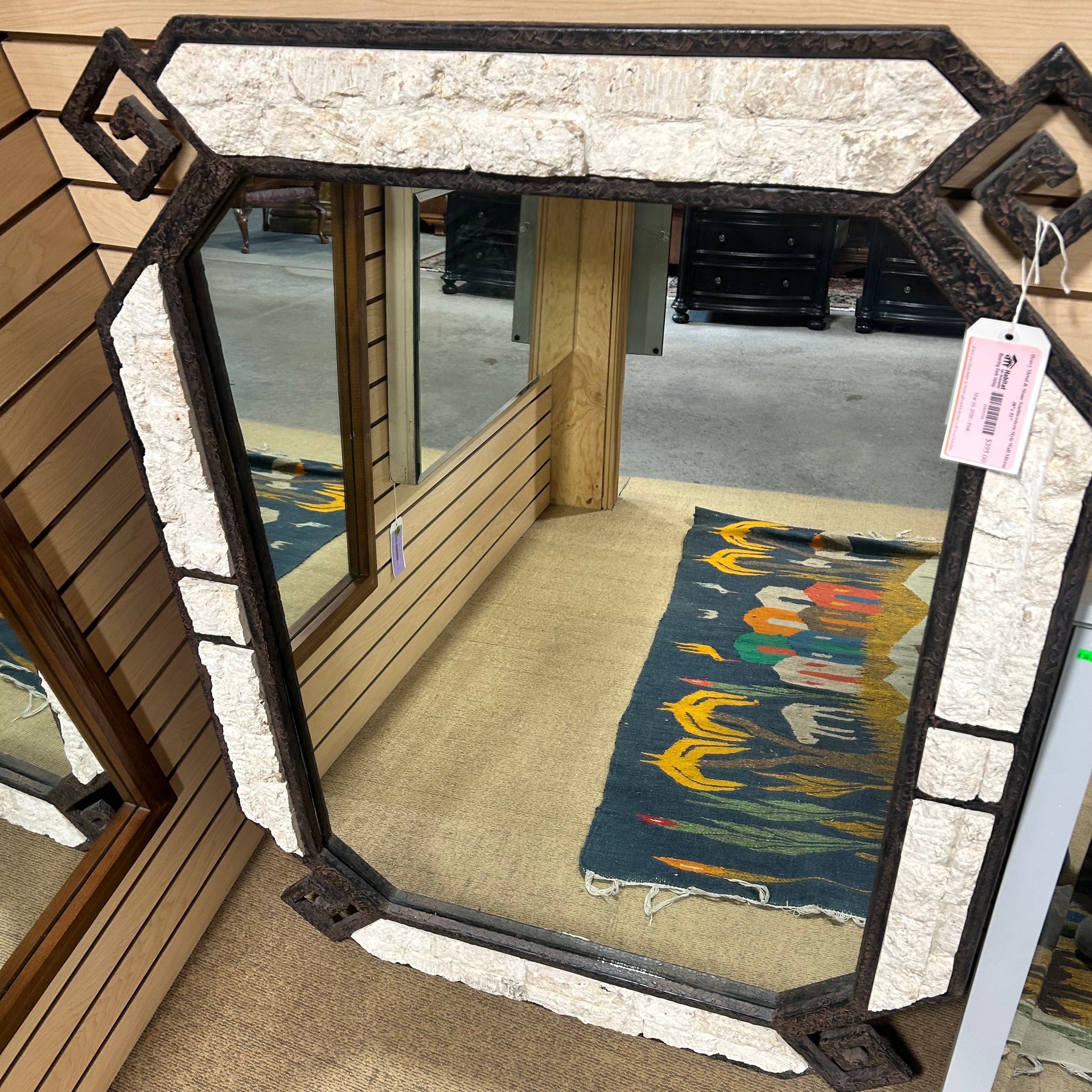 Heavy Metal & Stone Southwestern Style Wall Mirror 38"x 51"