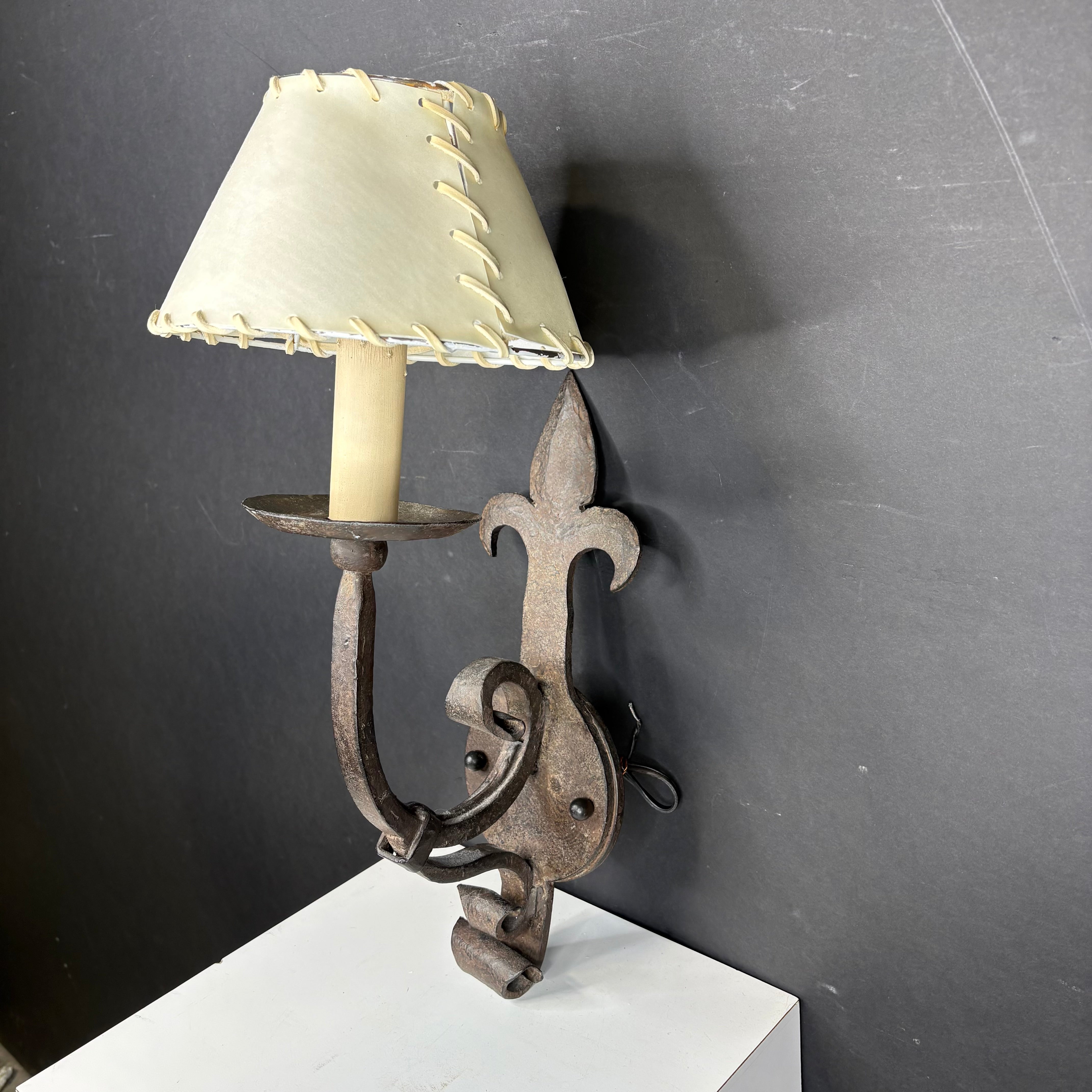Rustic Hand Forged 1-Light Iron Scroll with Shade Wall Sconce 8”x 18”x 10”