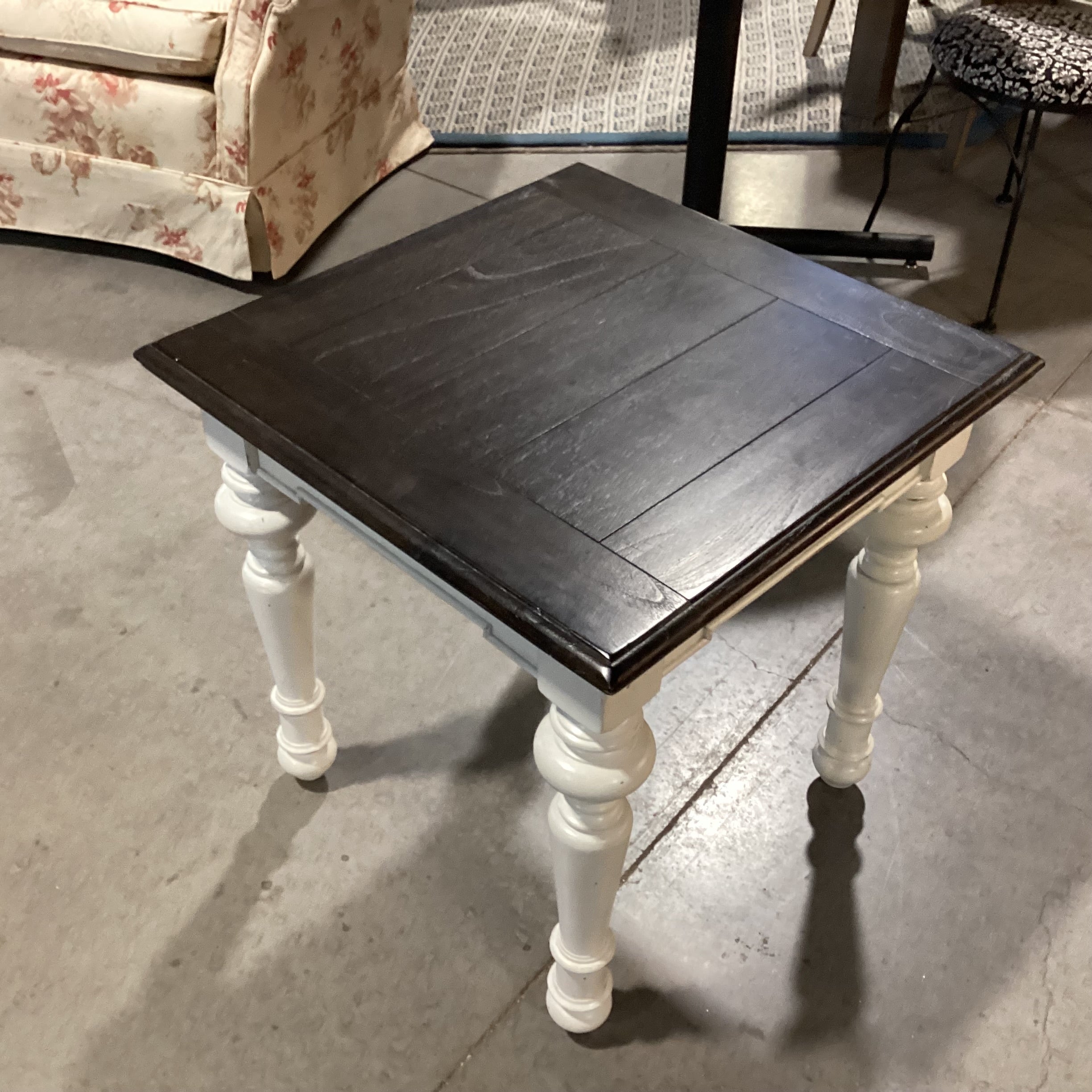 Dark & Ivory 2 Tone Finish Wood with Center Pullout End Table 24"x 24"x 24.5"