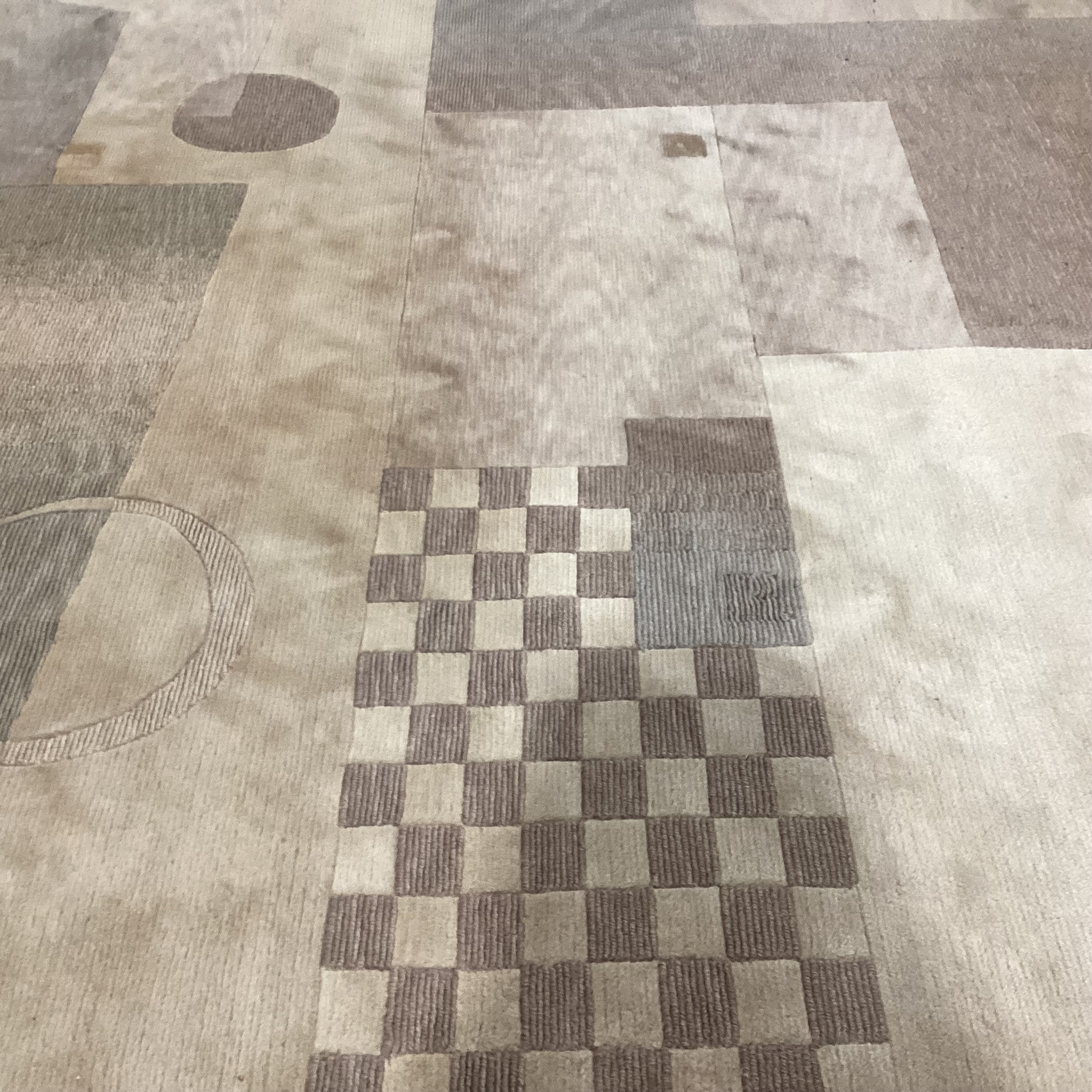 Cream Beige Tan Taupe Modern with Leaf Design Hand Woven Wool Rug 10’ x 15’4”