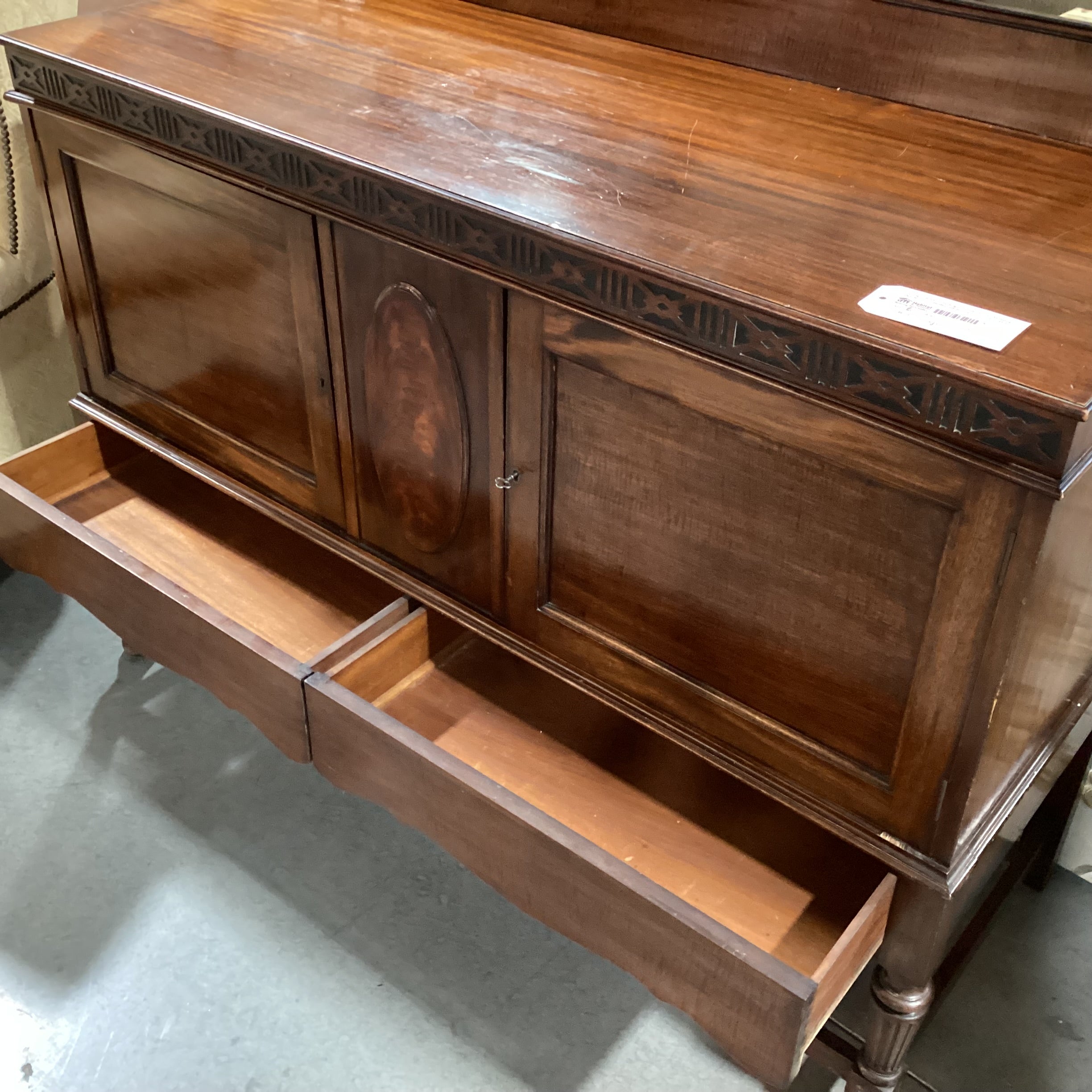 Antique Ribbon Mahogany with Ornate Molding Detail 2 Door Buffet Sideboard 53.5"x 21"x 42.5"