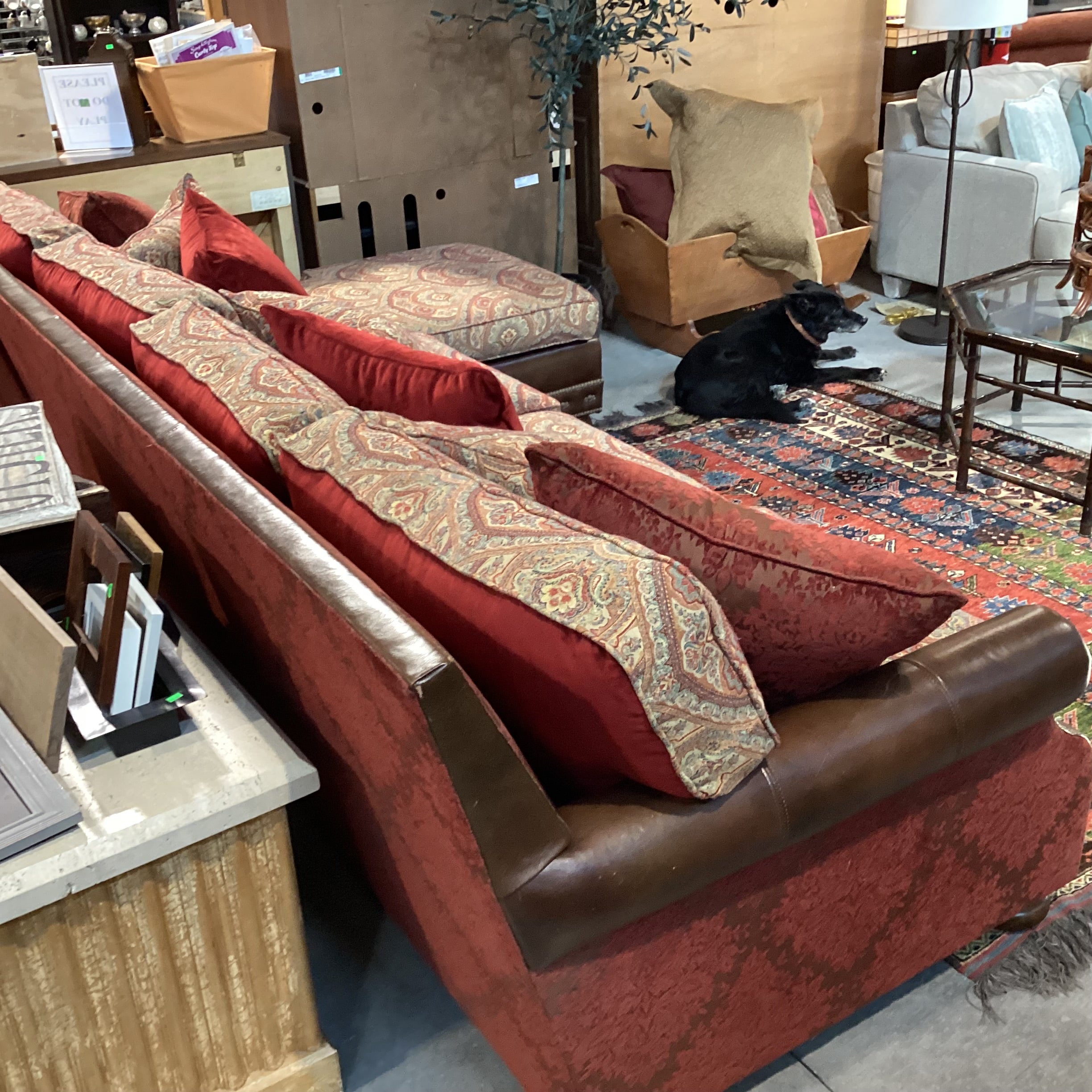 Massoud Luxery Western Leather Nailhead Ornate Floral & Reverse Velvet 2 Piece with Chaise Sectional 130"x 72"x 45"x 38"