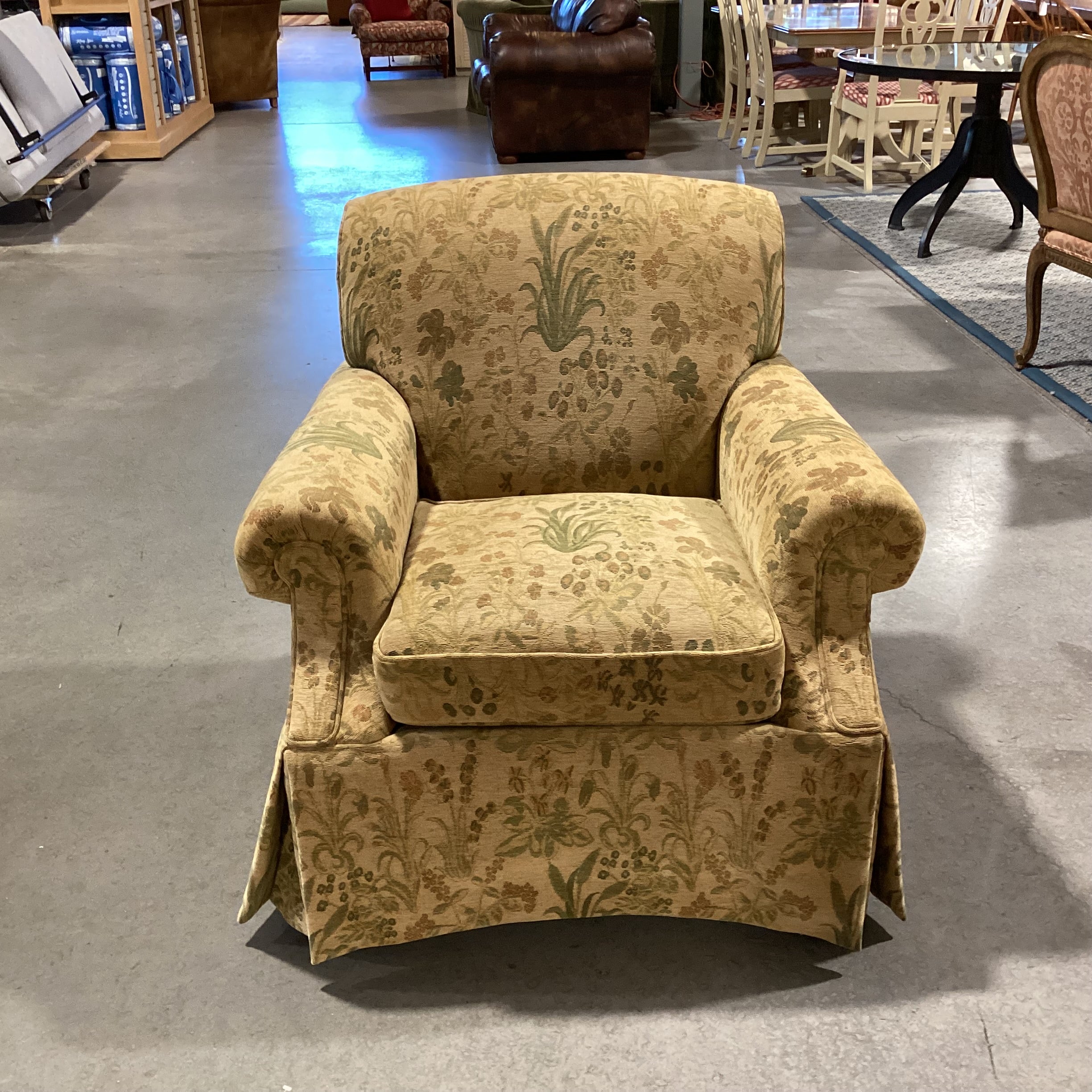 Kravet Furniture Golden Tan & Green Floral Chair 36"x 36"x 35"