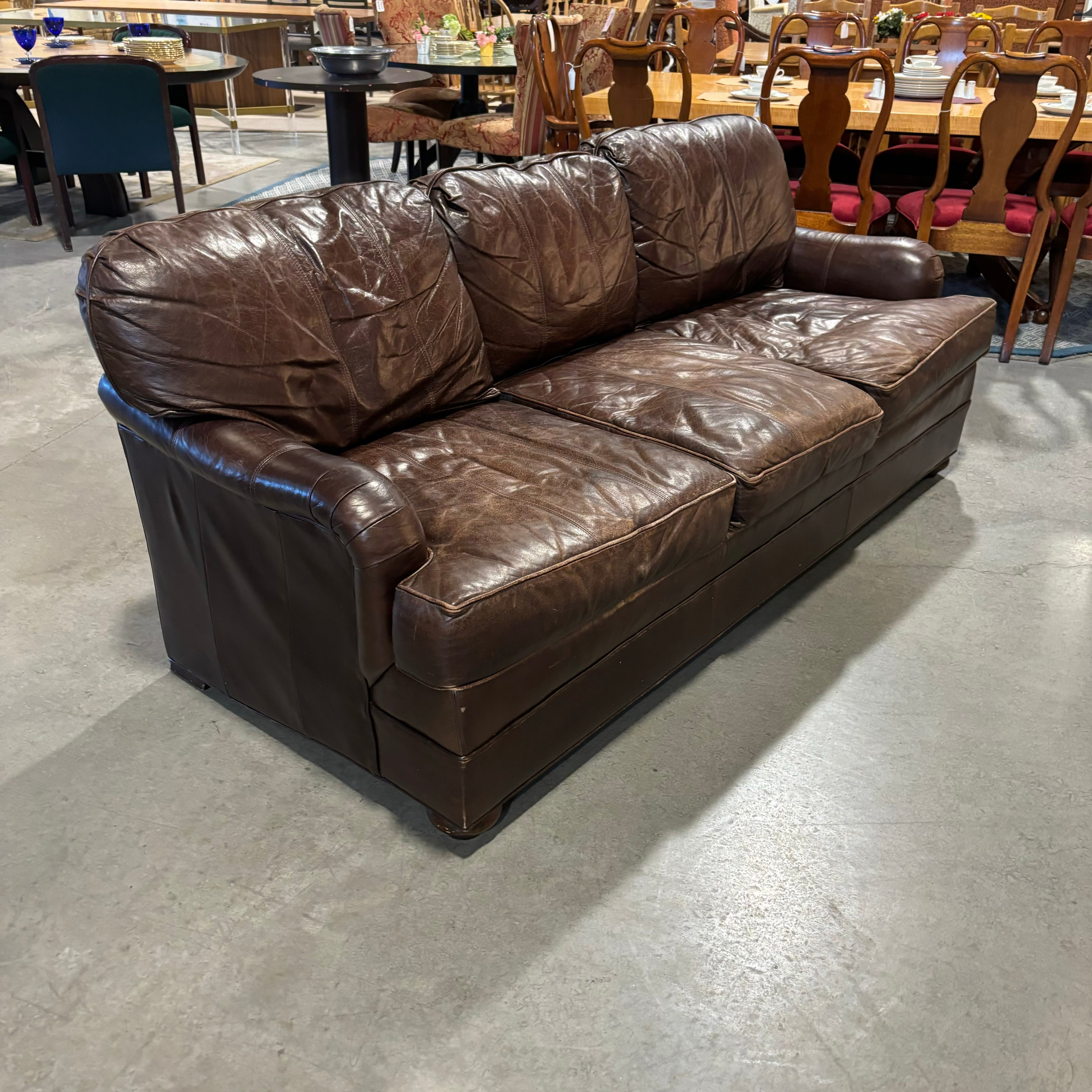 Vanguard Furniture American Bungalow Three Cushion Genuine Leather Sofa 84"x 36"x 30"