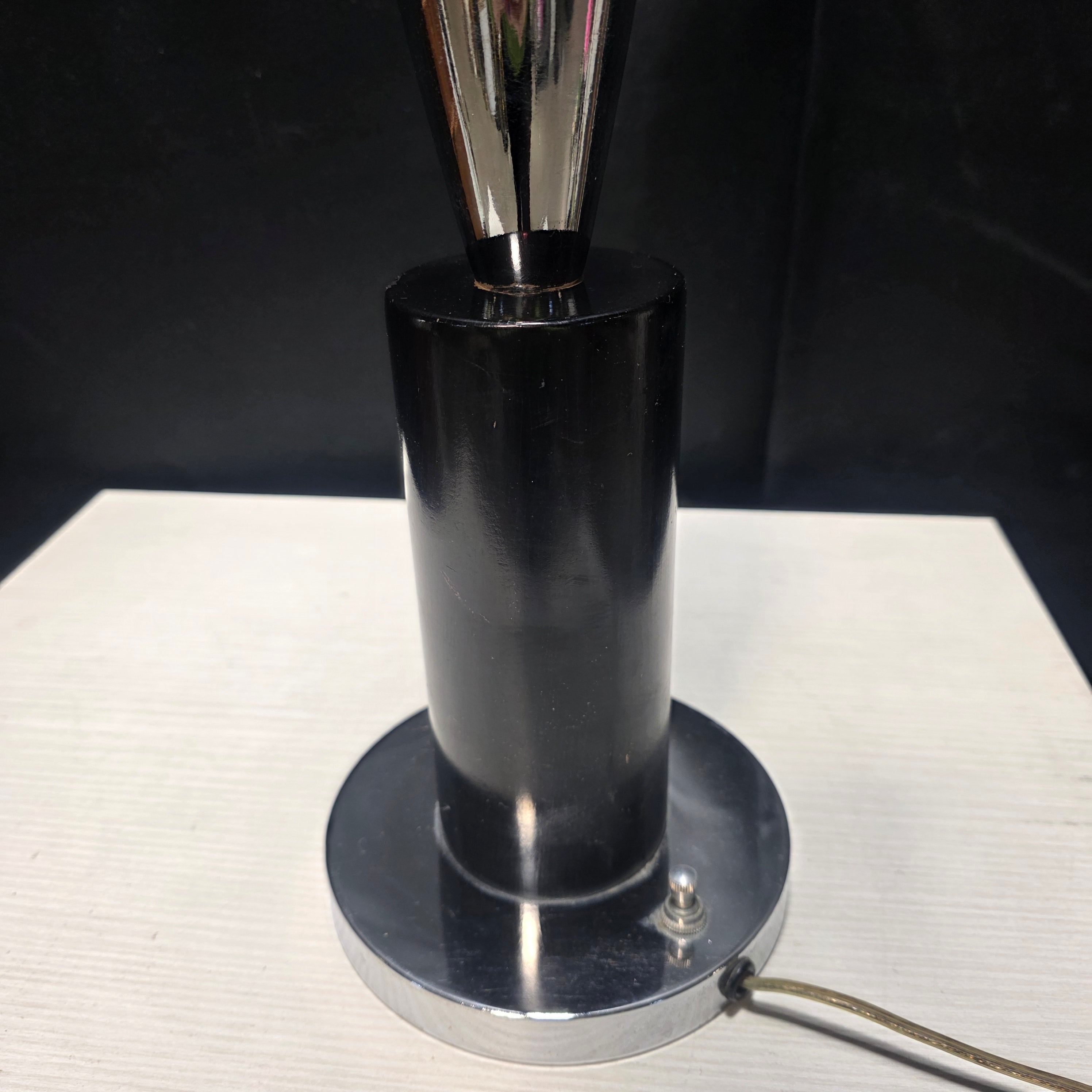 Space Age Chrome and Wood  Base Table Lamp  6" x 38"