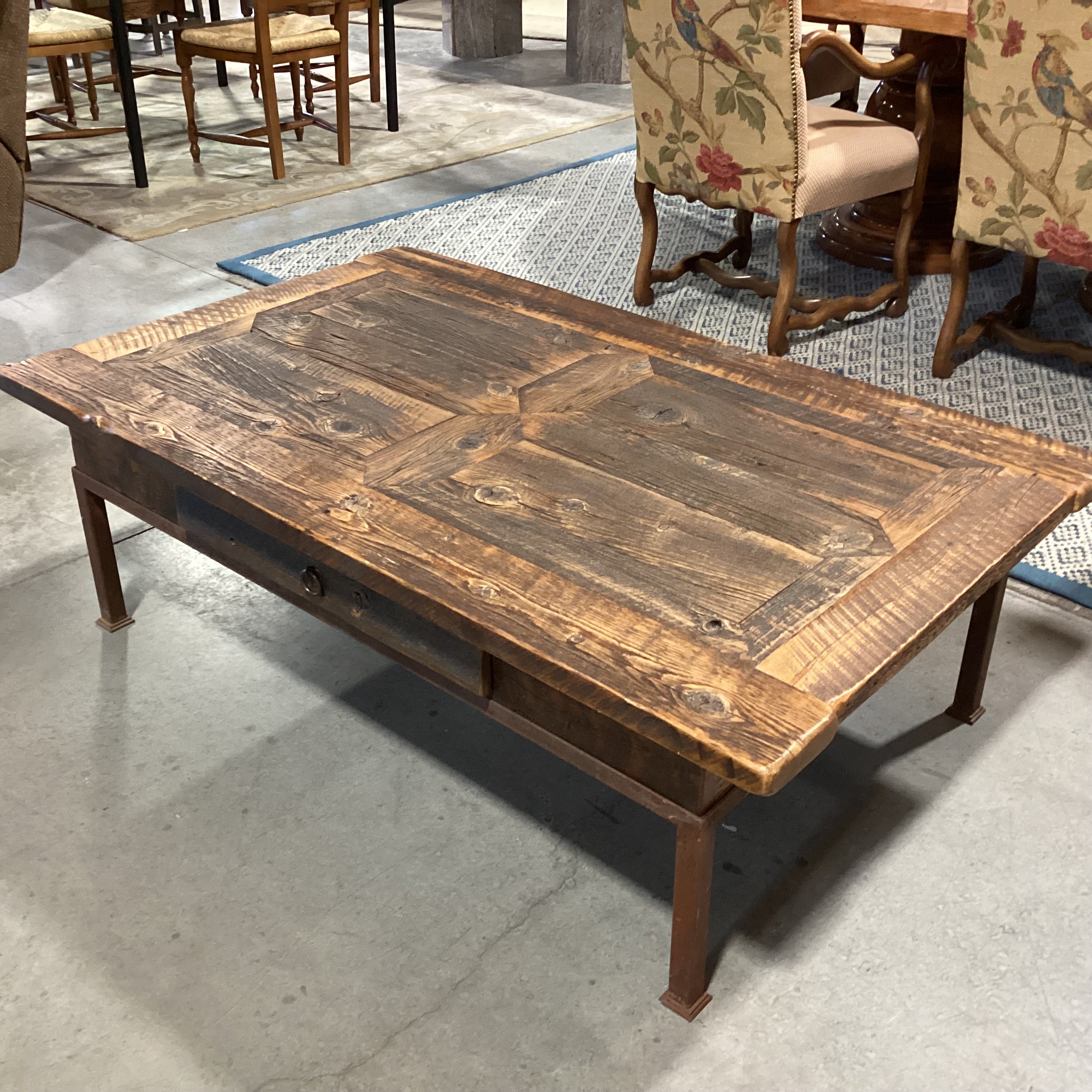 Custom Crafted Reclaimed Wood 1 Drawer with Iron Base CoffeeTable 56"x 34"x 18"