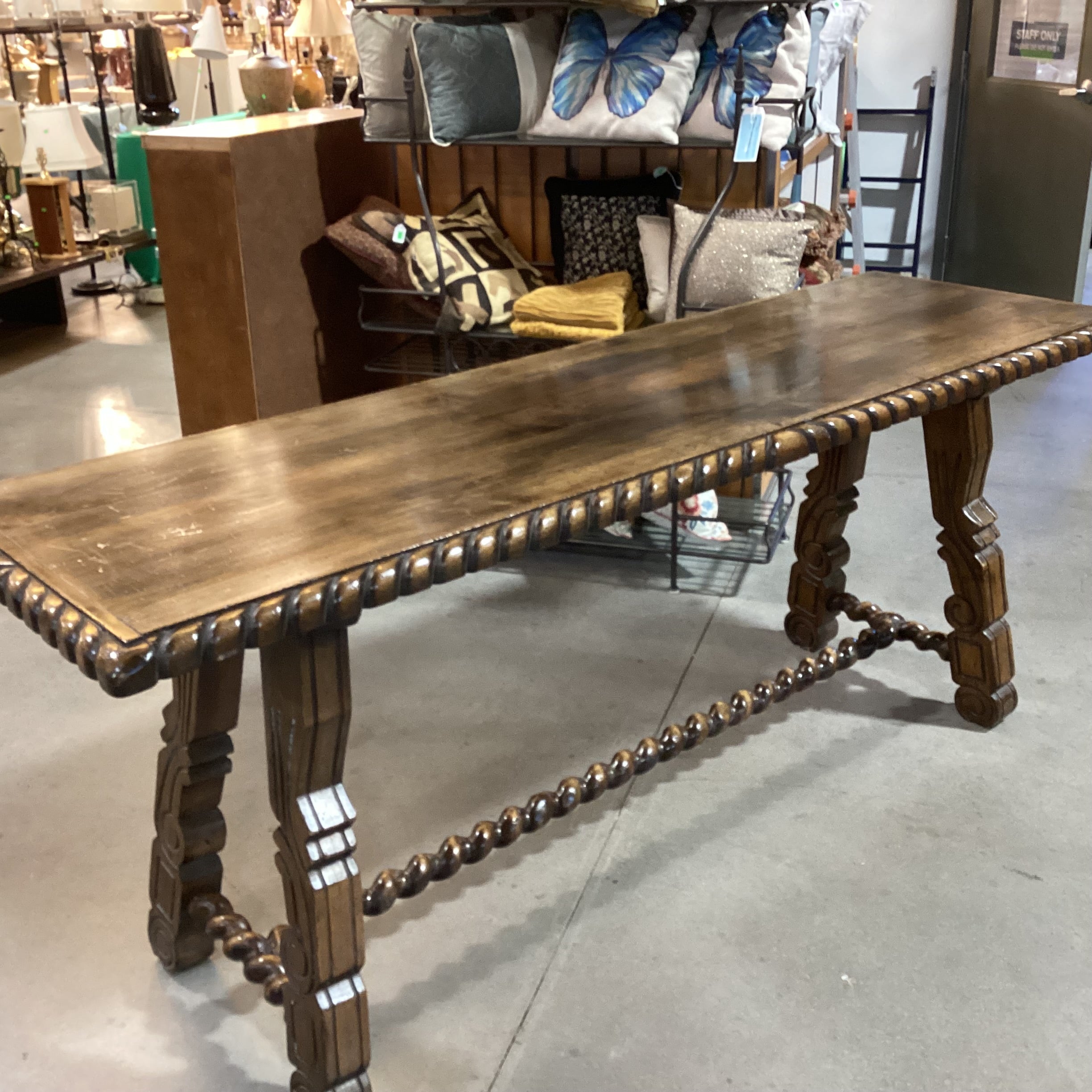 Antique Barley Twist Trestle & Edge Detail Sofa Table 84"x 26"x 34"