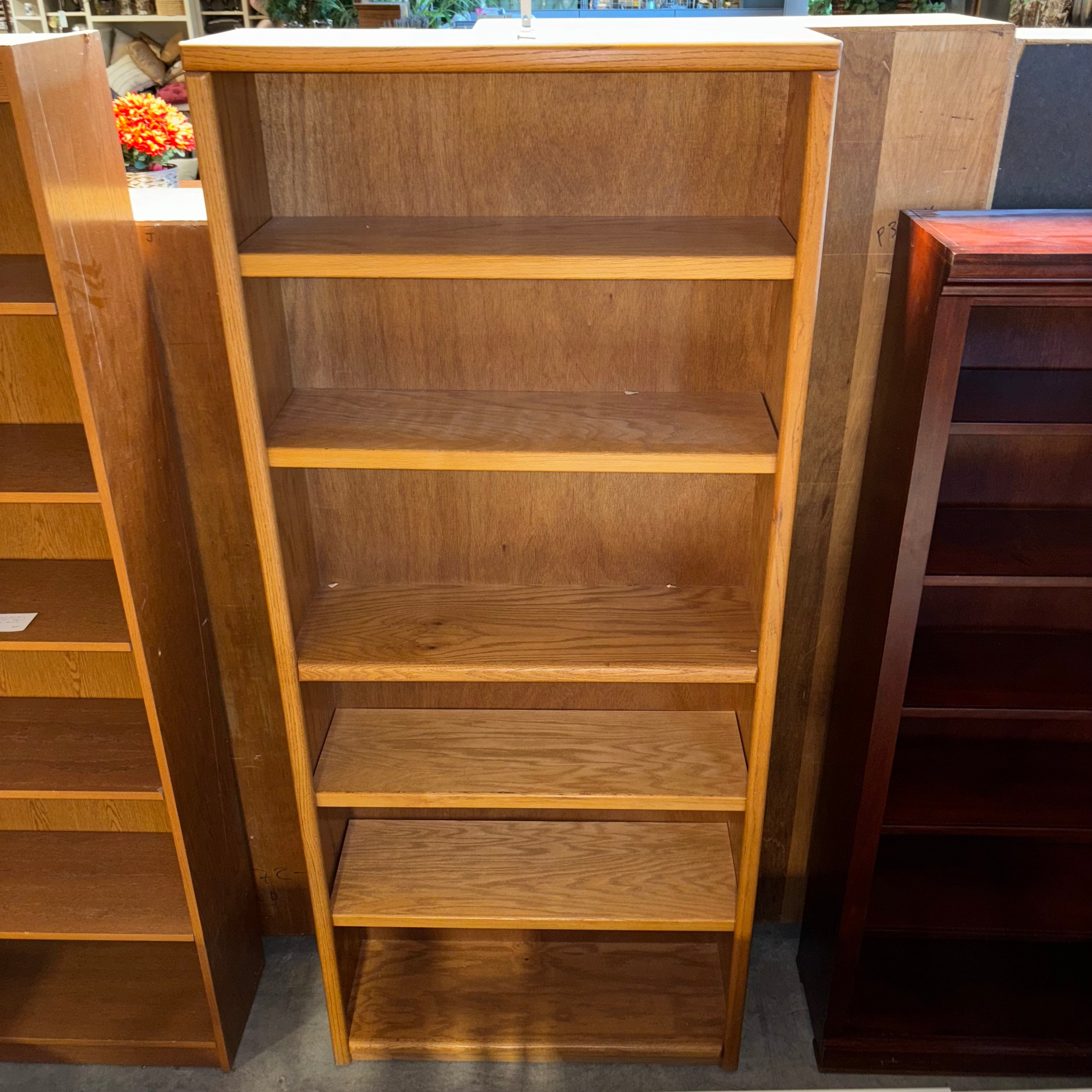 Light Finish Solid Wood 6 Shelves Adjustable Height Bookcase 36"x 12"x 84"