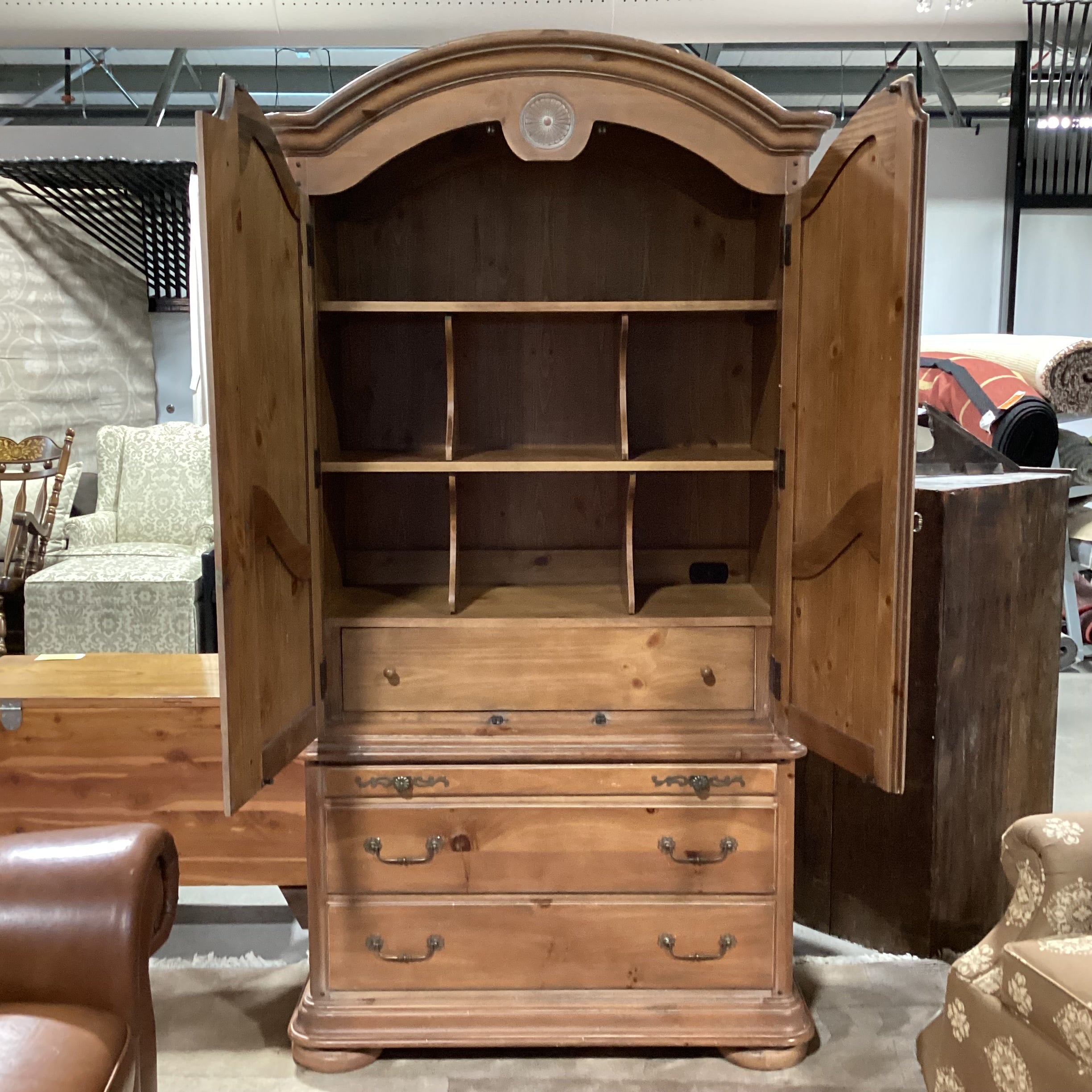 Distressed Light Wash Finish Pine 2 Door With Sectioned Shelves & 4 Drawer Armoire 40"x 20"x 83"