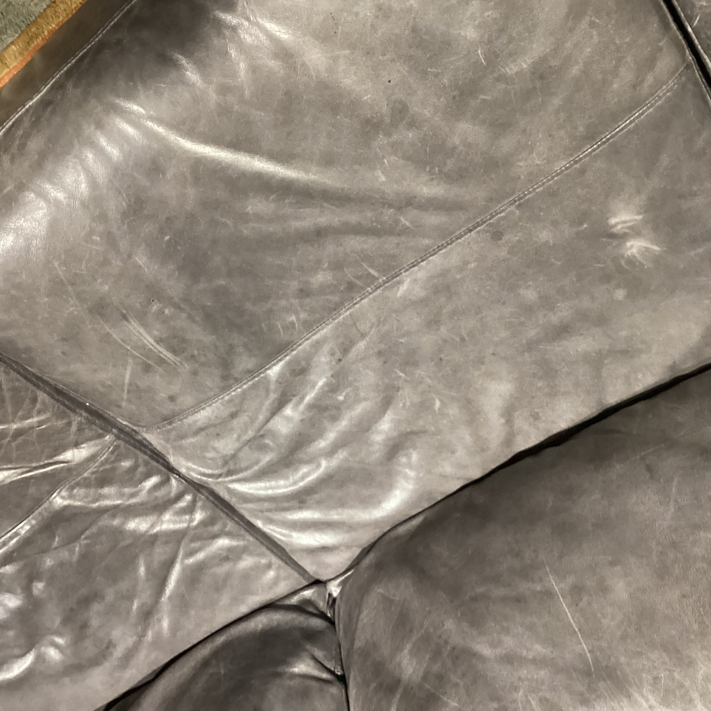 Softline Made in Italy Grey Distressed Leather 4 Piece with Ottoman Sectional 111"x 111"x 42"x 33"