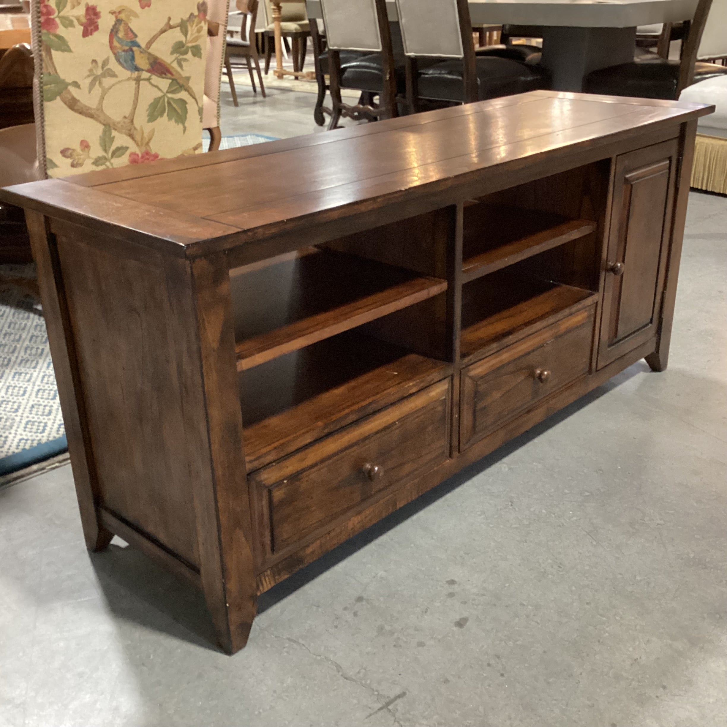 Dark Finish Wood 1 Door 2 Drawer & Shelves Console 56"x 18"x 25"