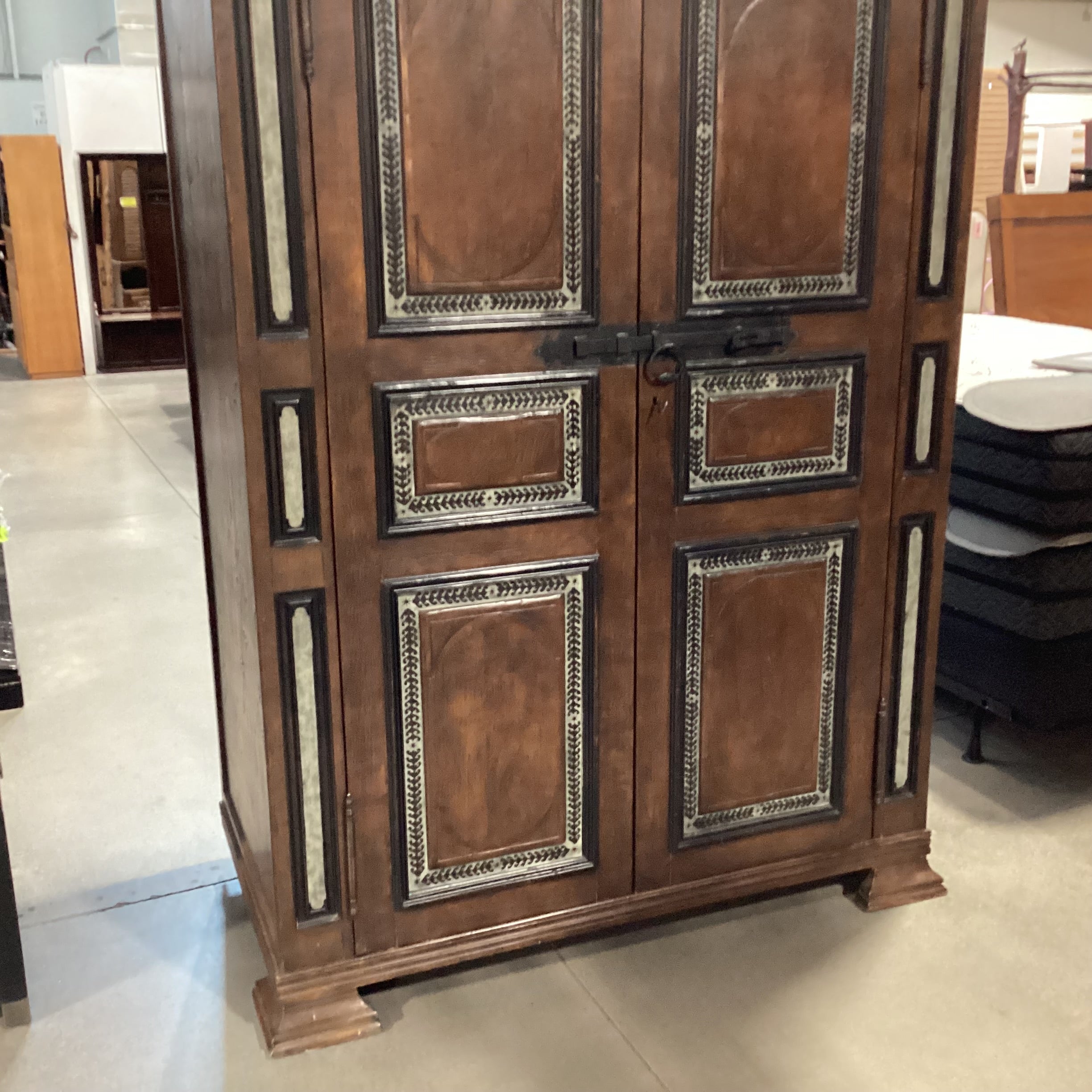 Custom Rustic Distressed Solid Wood with Painted Detail 2 Door Shelves & Drawers Armoire 65"x 34"x 90"