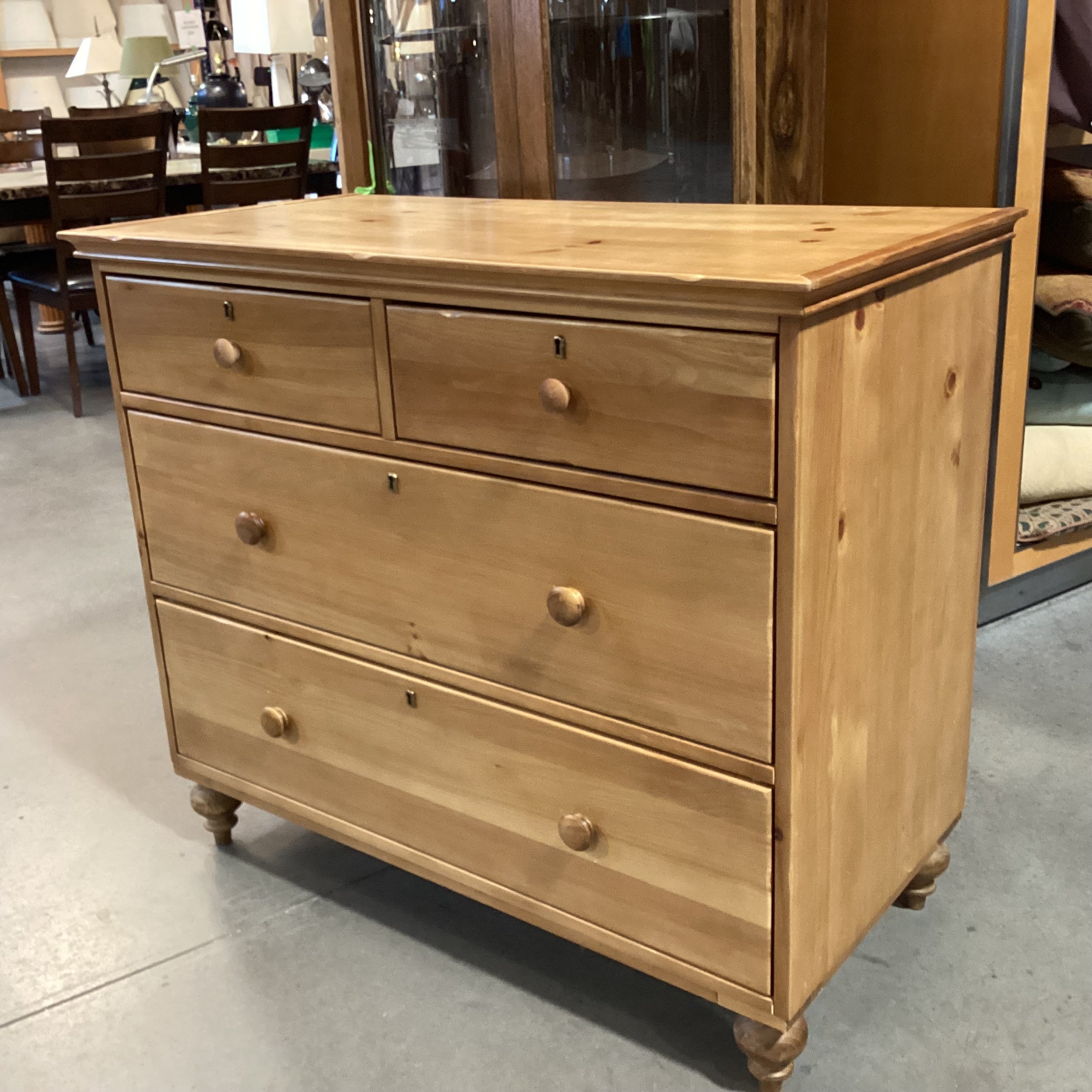 Natural Pine 4 Drawer Keyhole Accent Chest 42"x 21"x 36"