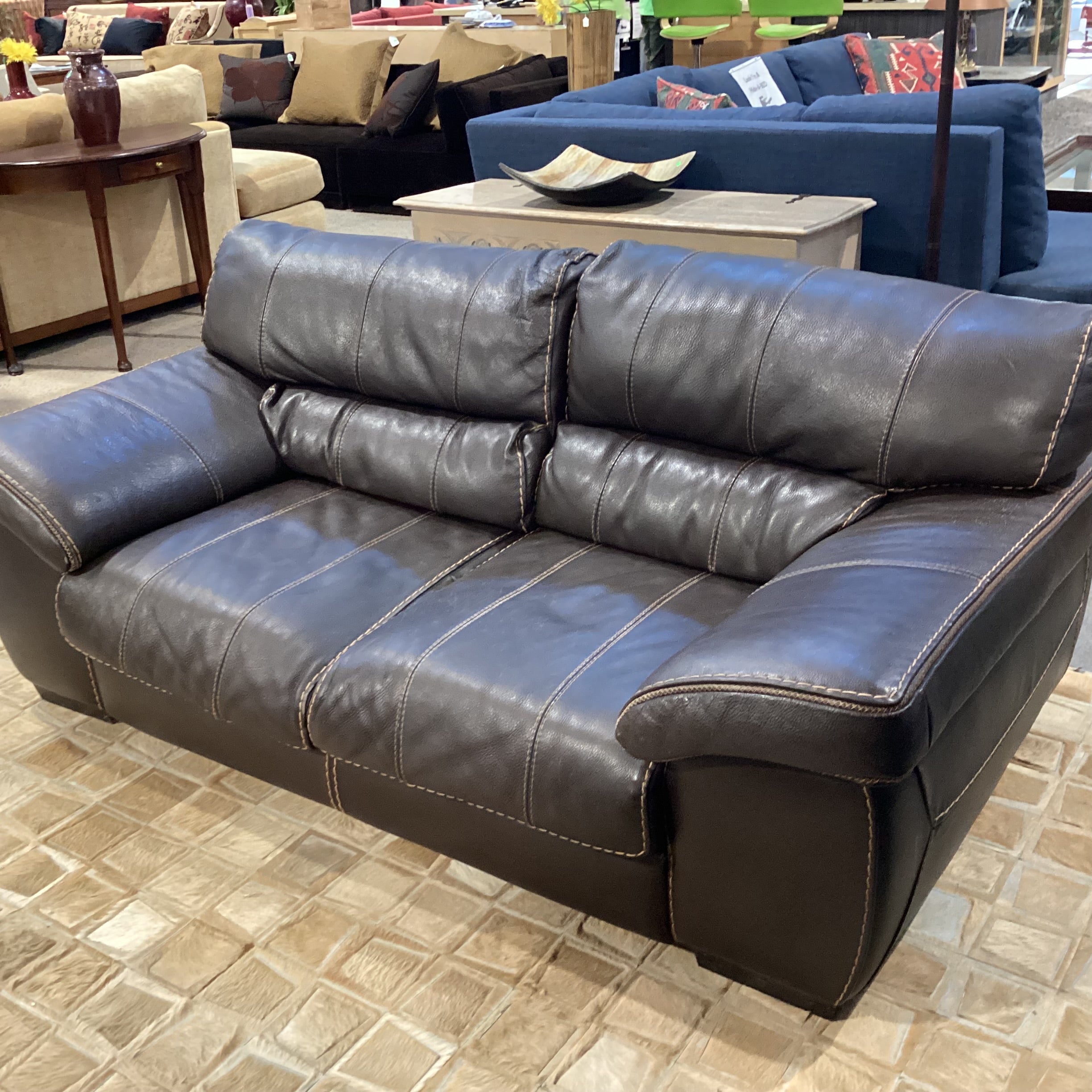 Textured Leather with Stitching Detail Loveseat Sofa 74"x 41"x 26"