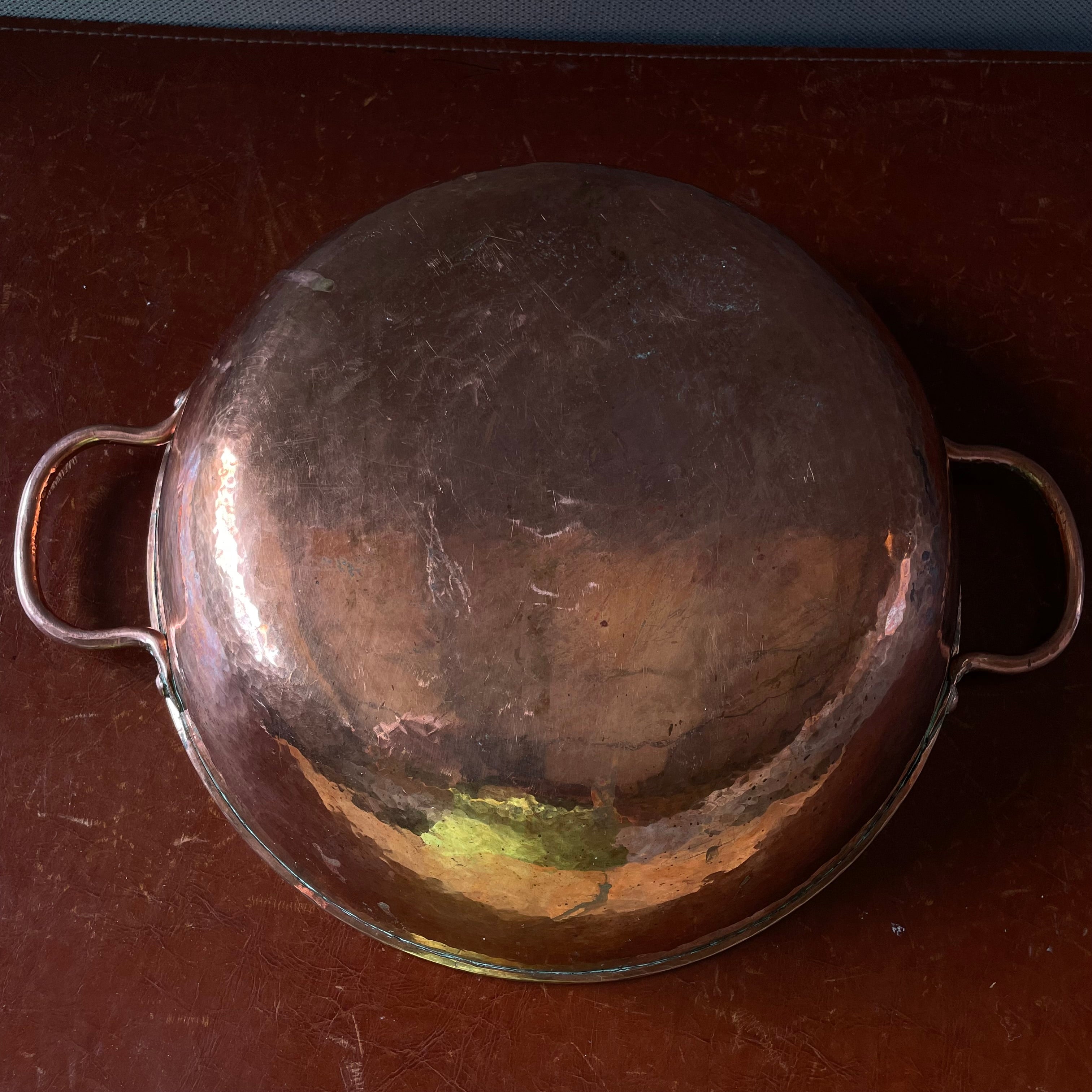 Set of 2 Handcrafted Hammered Solid Copper Bowl with Handles and Ladle