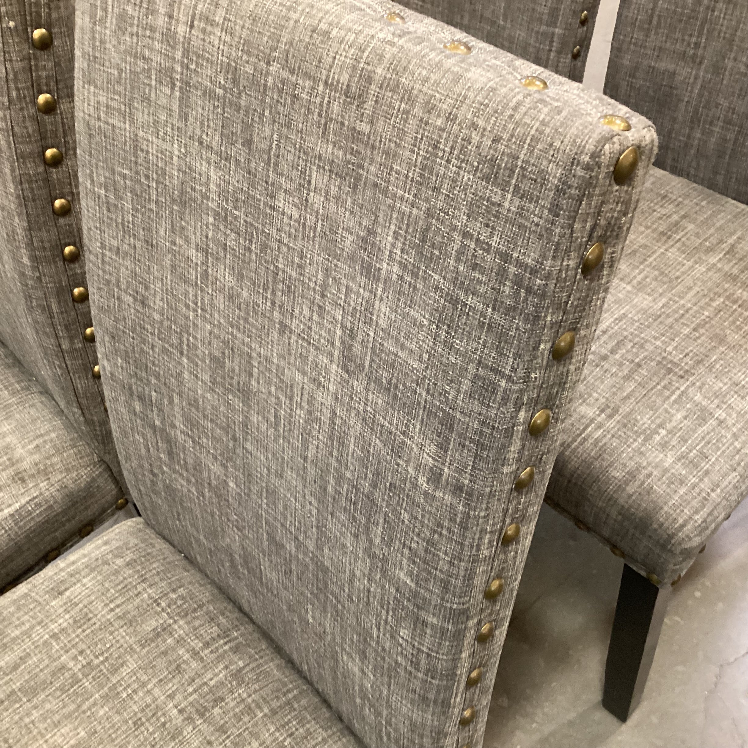 SET of 4 Charcoal Woven Nailhead & Black Wood Legs Dining Chairs 19"x 24"x 38"