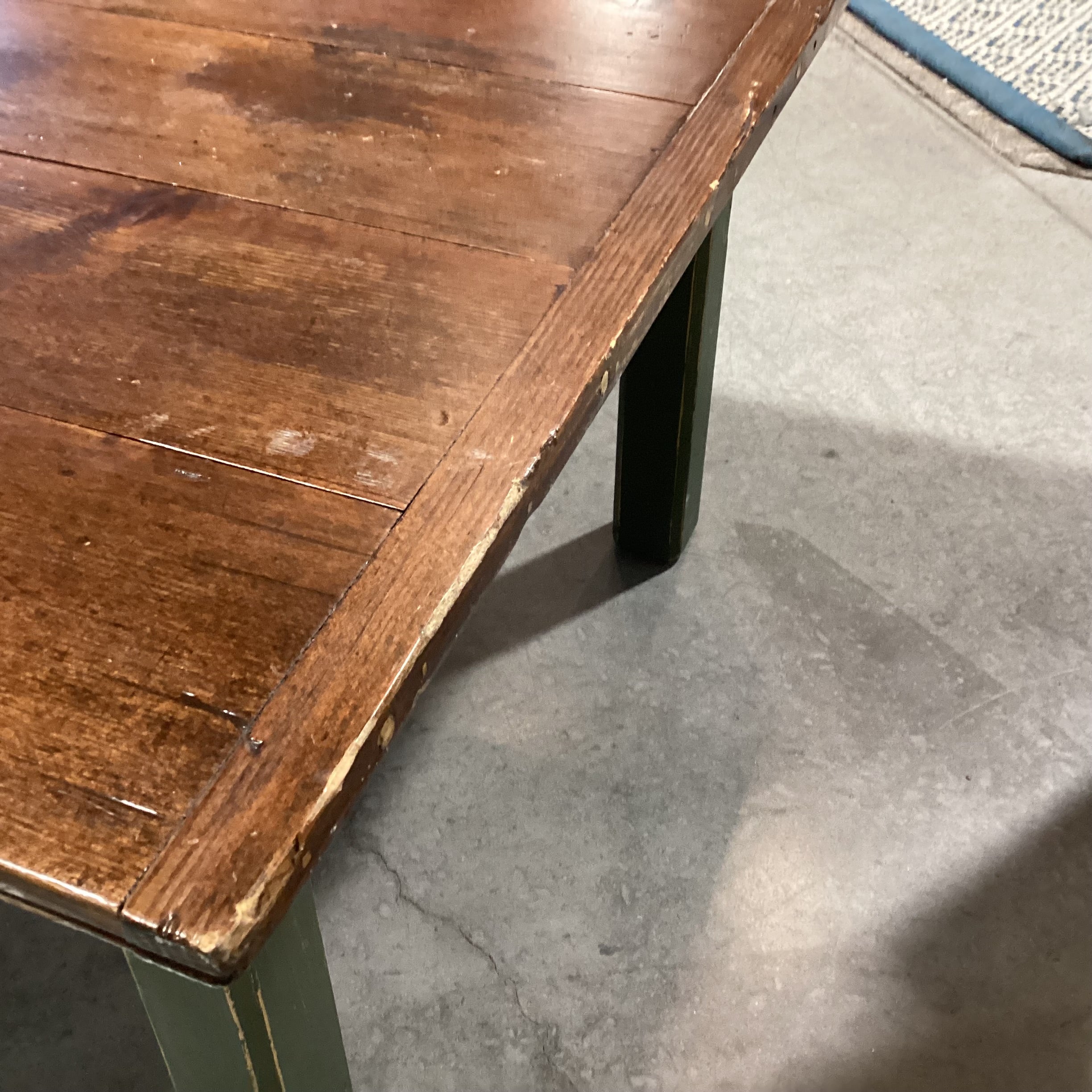 Distressed Finish Plank & Green Wood Coffee Table 48"x 30"x 20"
