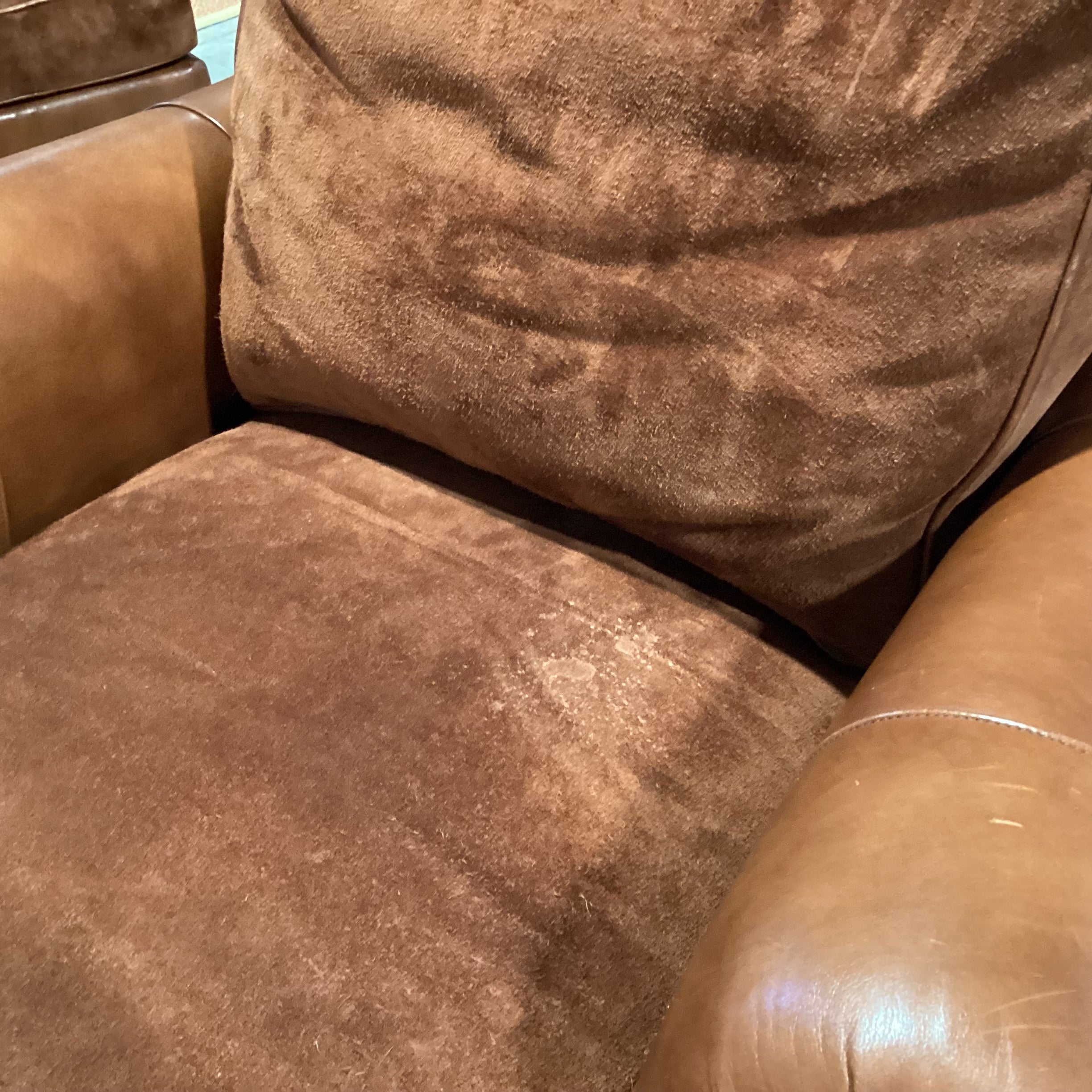Hancock & Moore Leather & Suede Roll Arm Club Chair 40"x 44"x 35"
