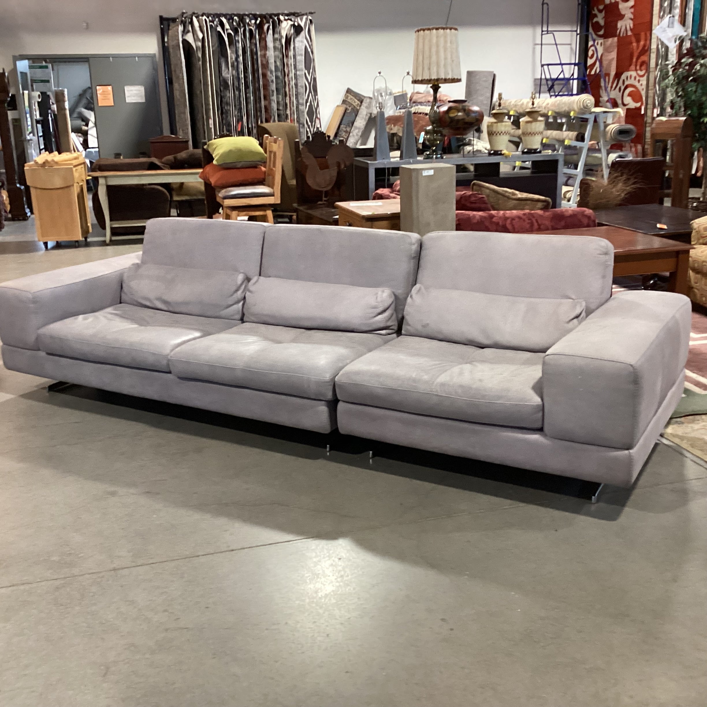 Max Davani Italian Grey Leather 2 Piece Long Sofa Sectional 126"x 44"x 35"