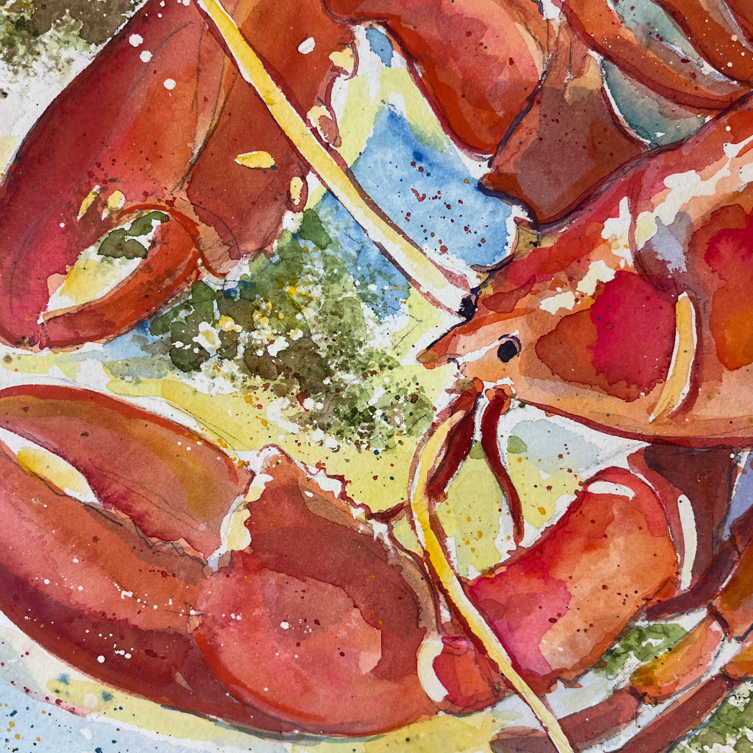 Sue Blinkley Tatum "Lobster" Watercolor on Paper Signed Original 22”x 18”