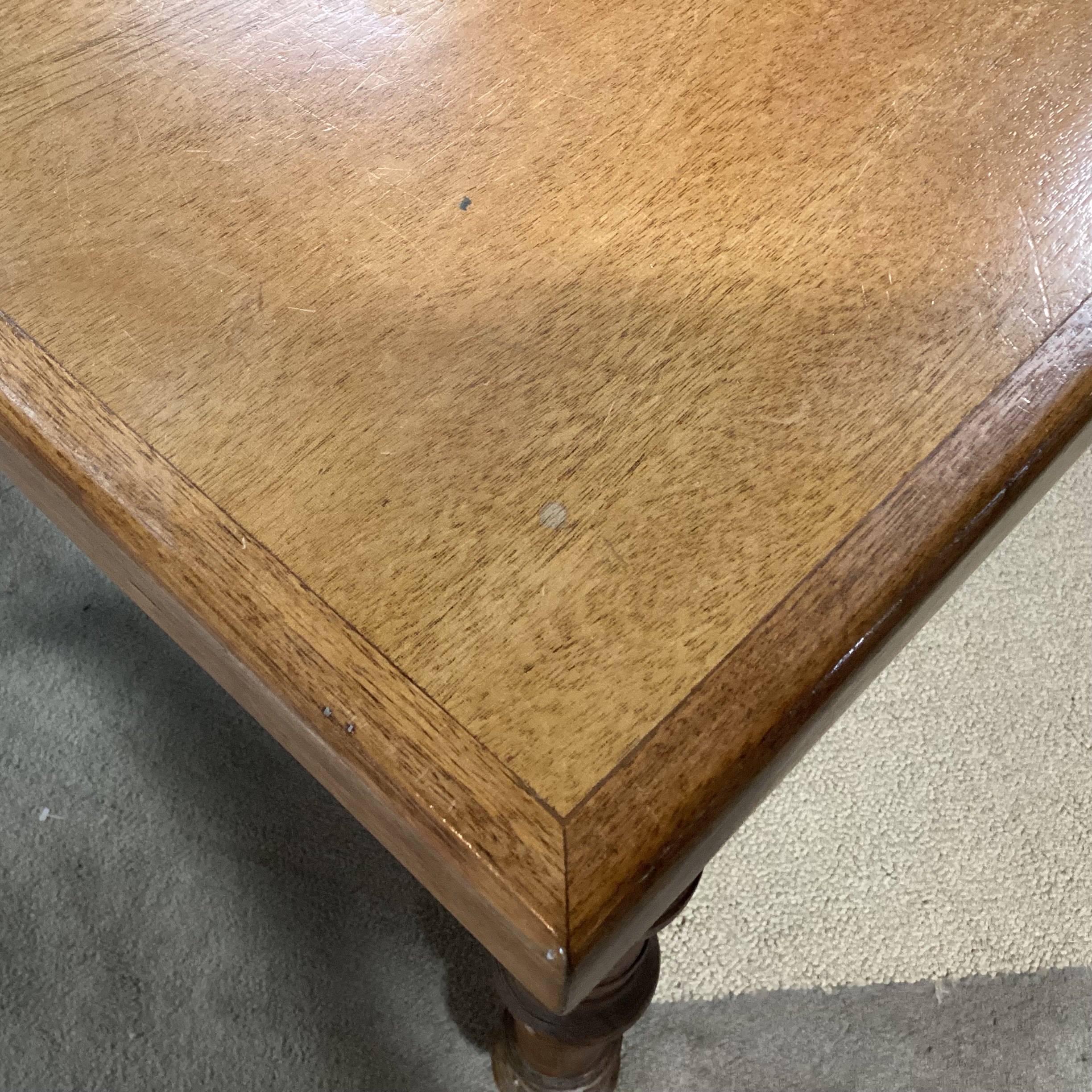 Antique Oak with Carved Detail on Casters Dining Table 98"x 42"x 32"