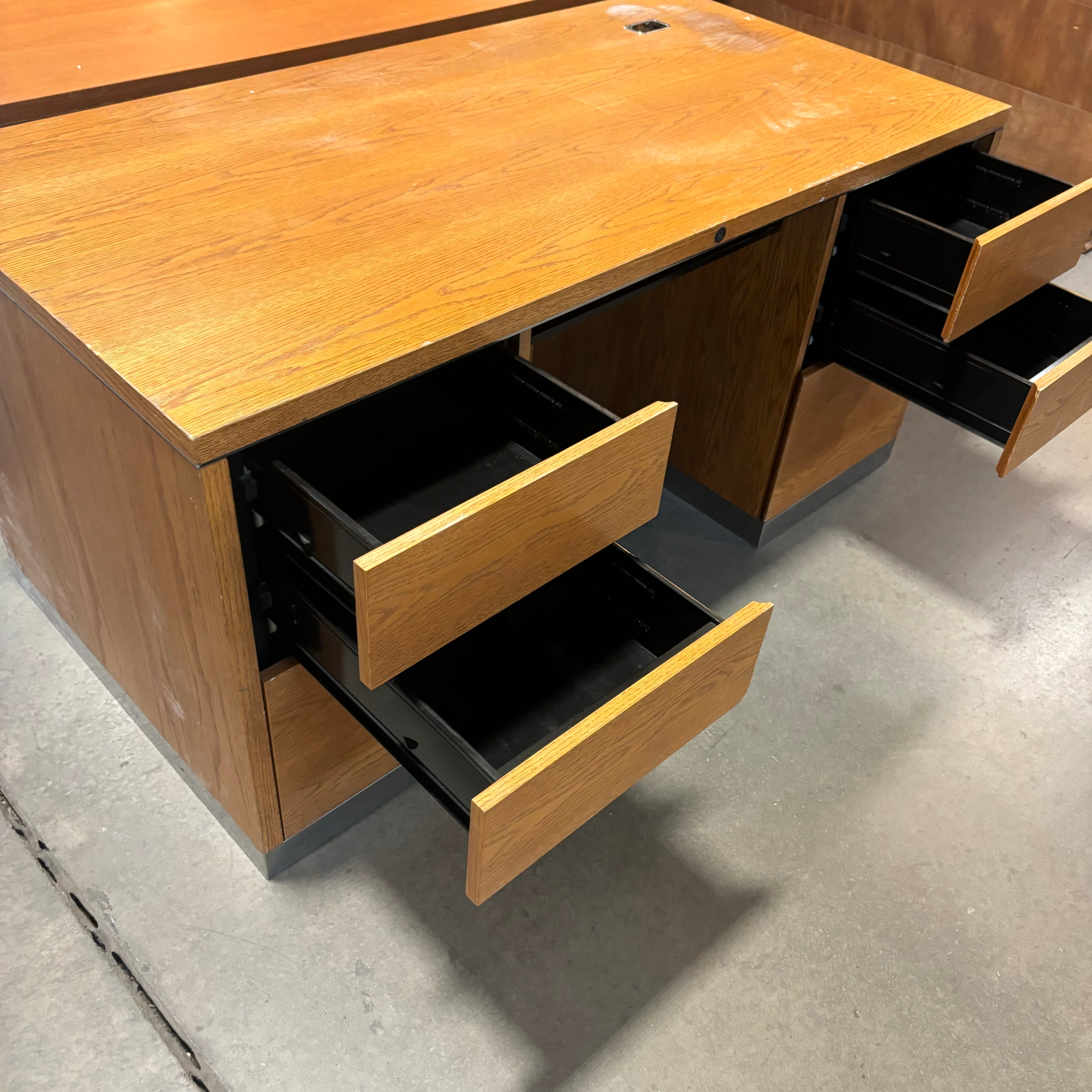 6 Drawer with Pullout Tray Solid Medium Finish Wood with Metal Toekick Desk 60"x 30"x 29"