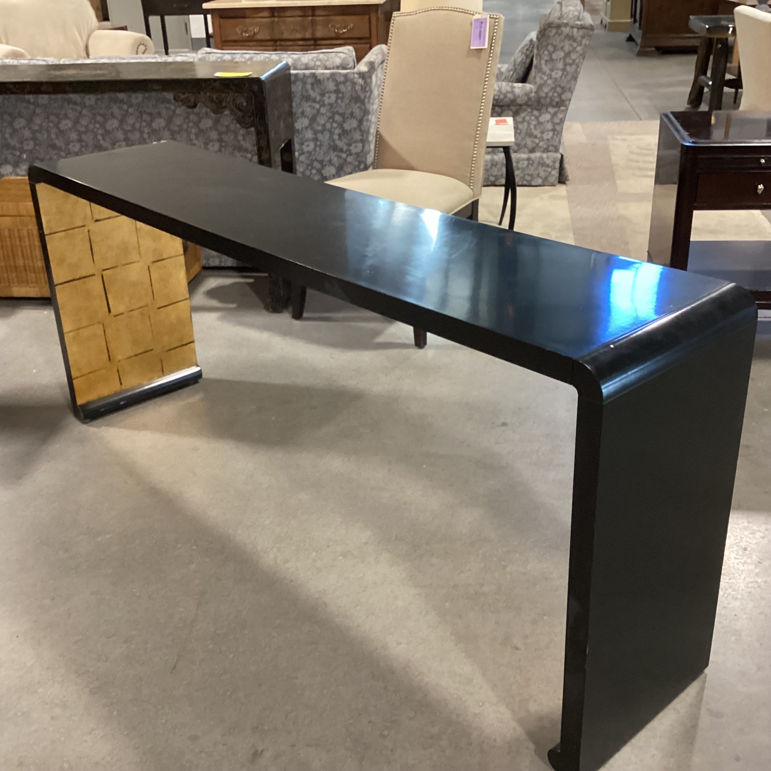 Vintage Black Lacquer & Gold Gilt Console Sofa Table  72"x 16"x 30"