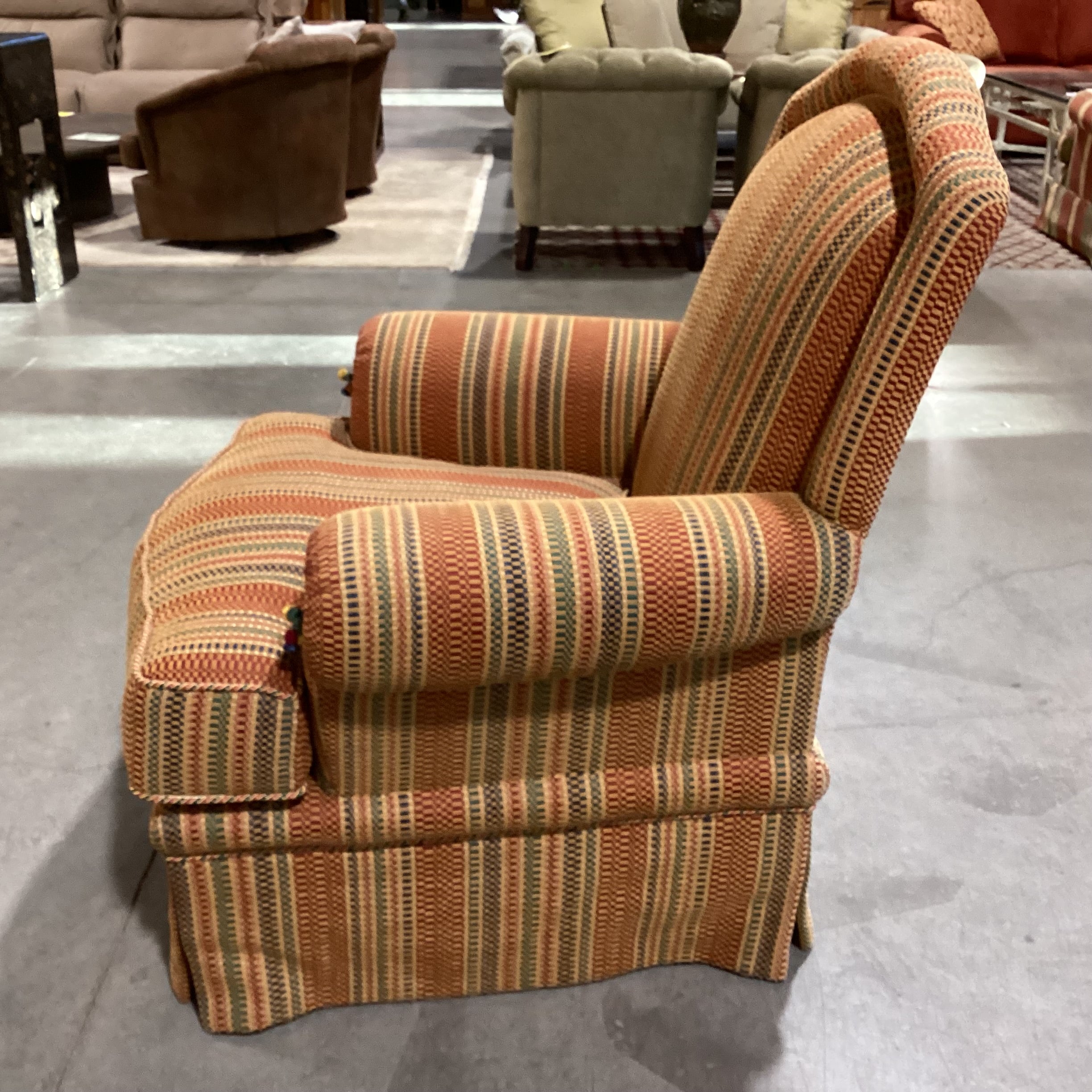 JJ Custom Gold Rust Green Blue Woven Ribbon Stripe Chair 40"x 35"x 42"