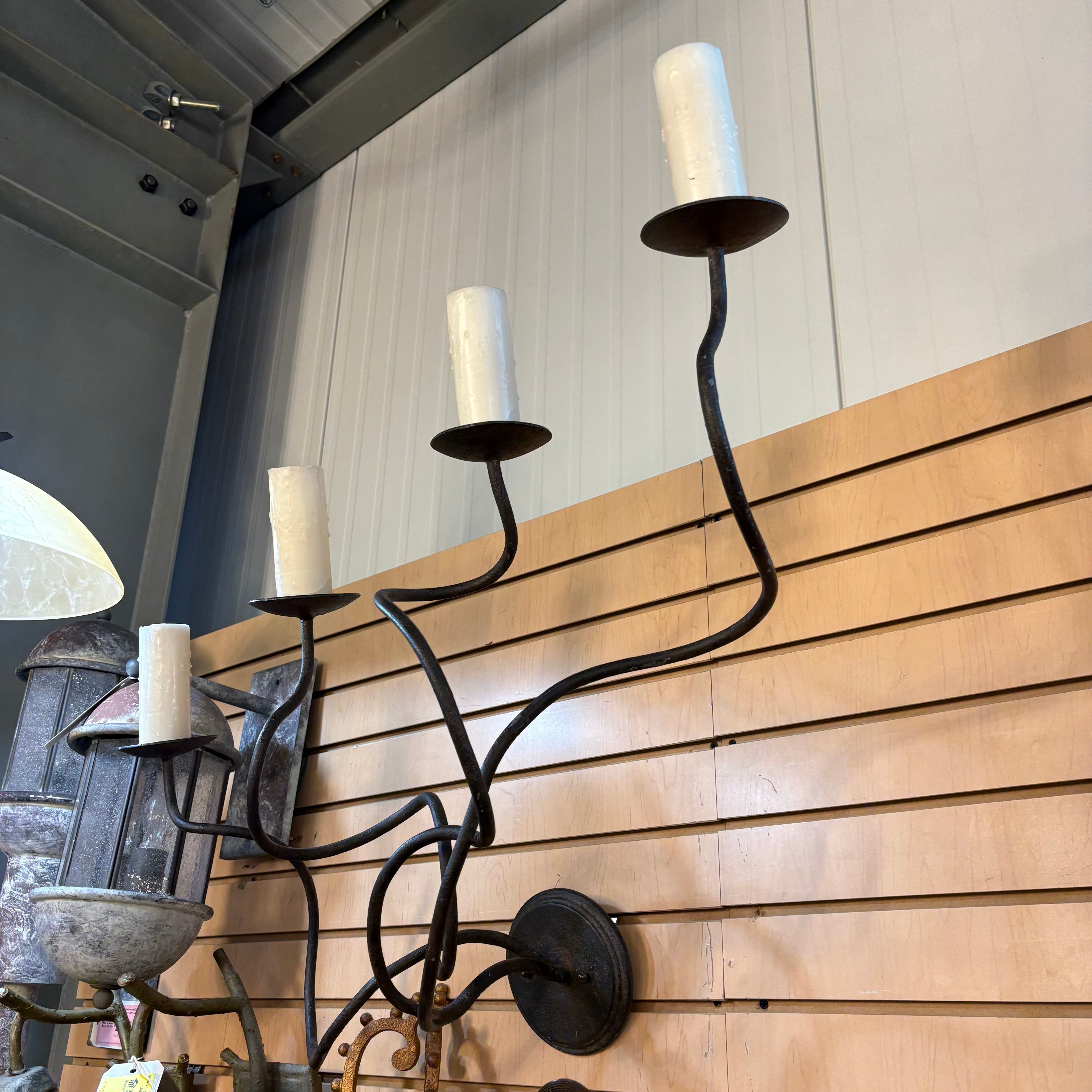 Custom 4-Light Bronze Metal Ascending Candelabra Wall Sconce 32”x 32”x 12”