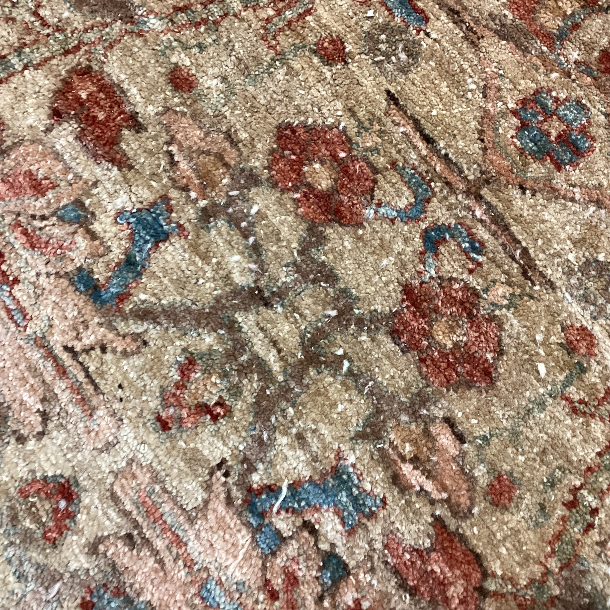 Golden Tan Rust & Blue Hand Woven Wool Rug 12'x 18'