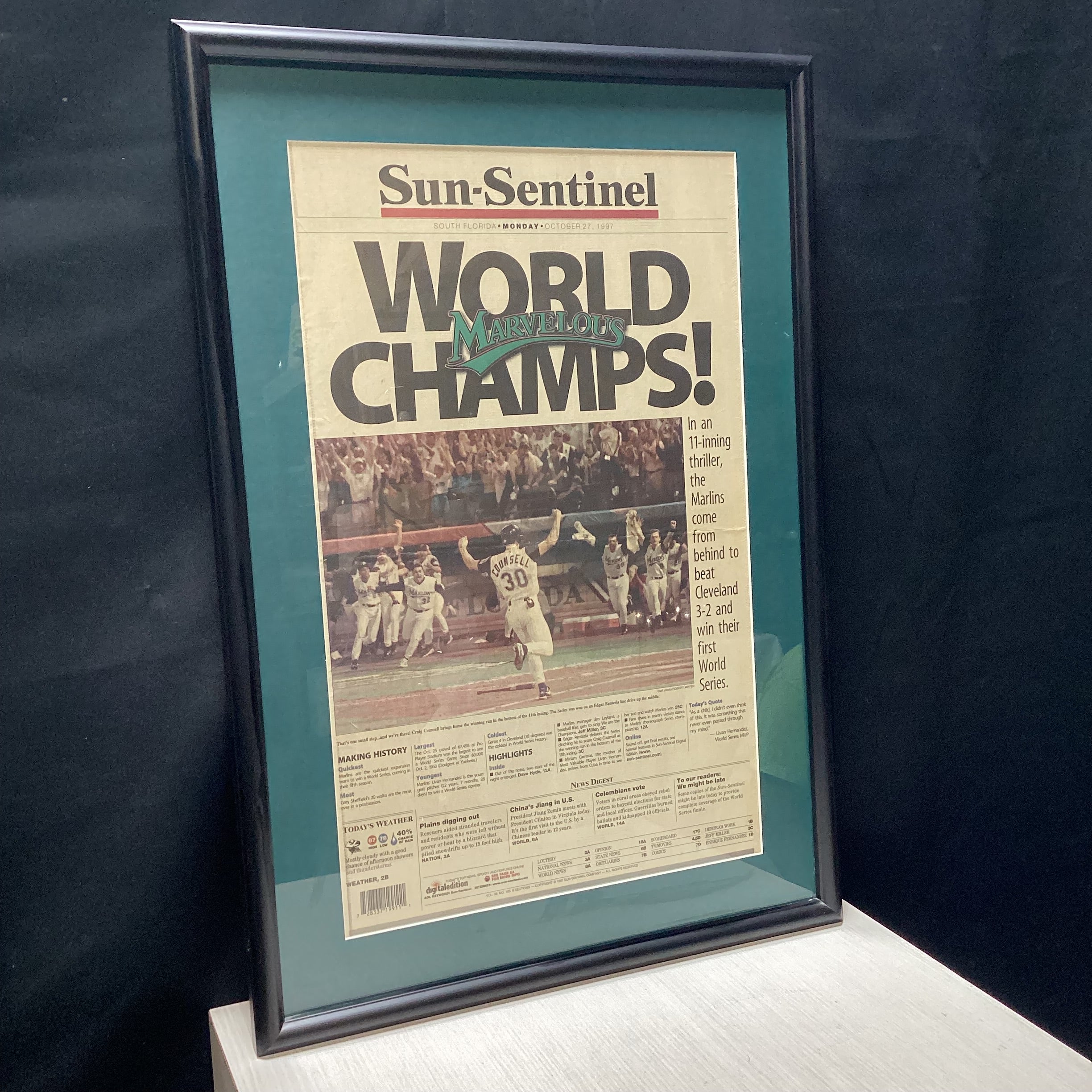 Vintage Sun-Sentinel 1997 Florida Marlins World Series Championship 18.5" x 26"