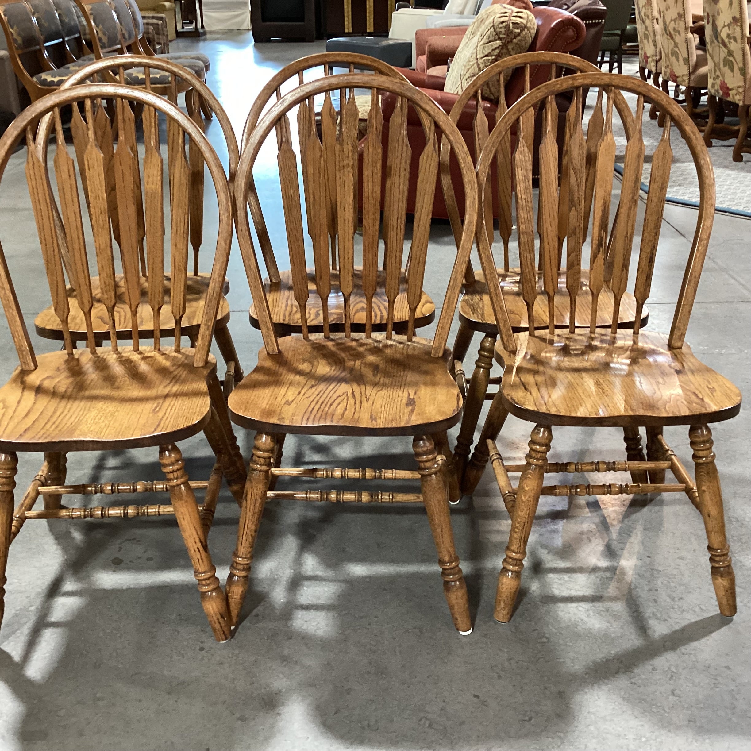 SET of 6 Solid Oak Arched Slat Back Dining Chairs 18"x 18"x 38"