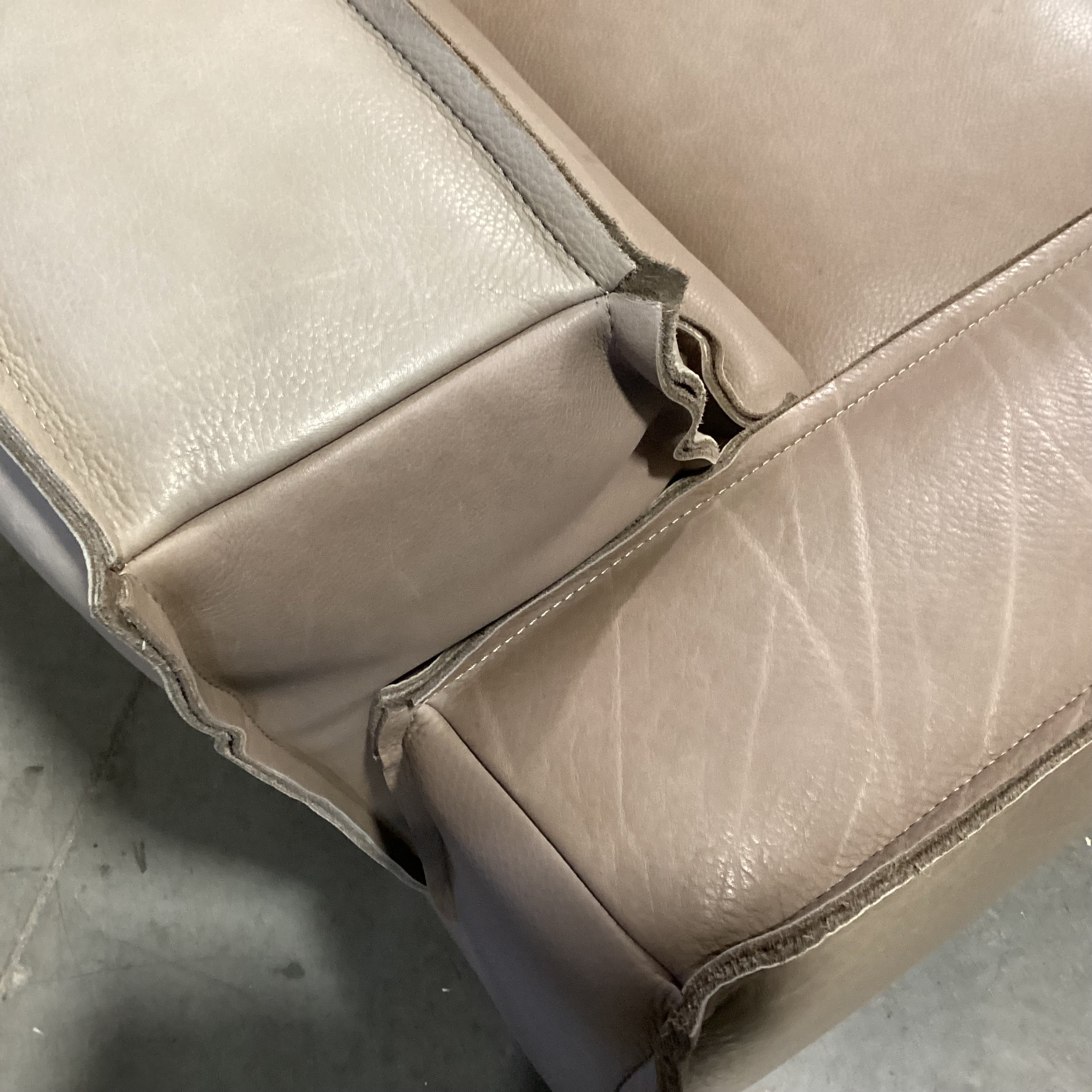 Scan Design Made in Italy Taupe Leather with Reverse Seam Modern Chair 41"x 36"x 29"