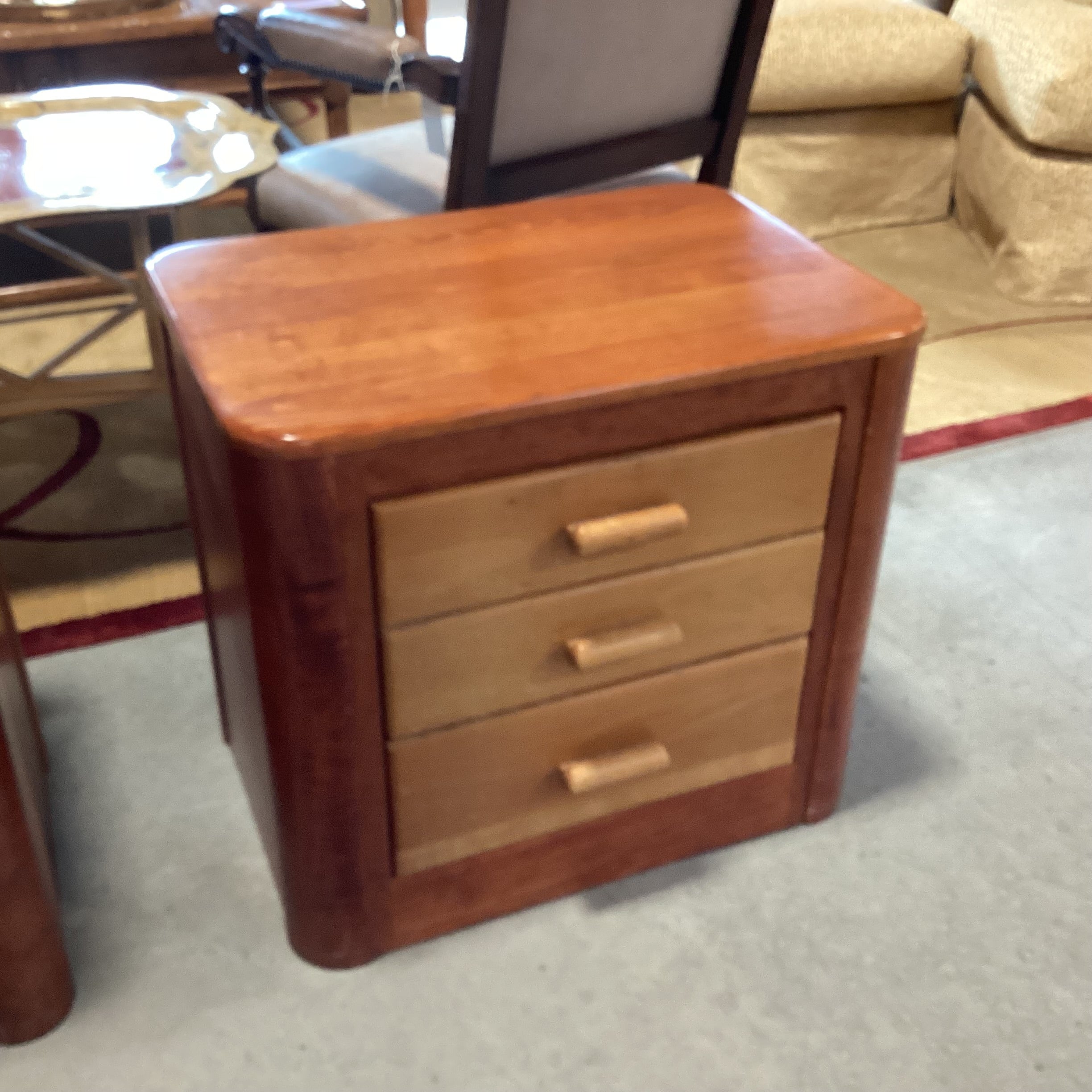 Vintage 2 Tone Wood 3 Drawer Nightstand 26.5"x 19"x 24"