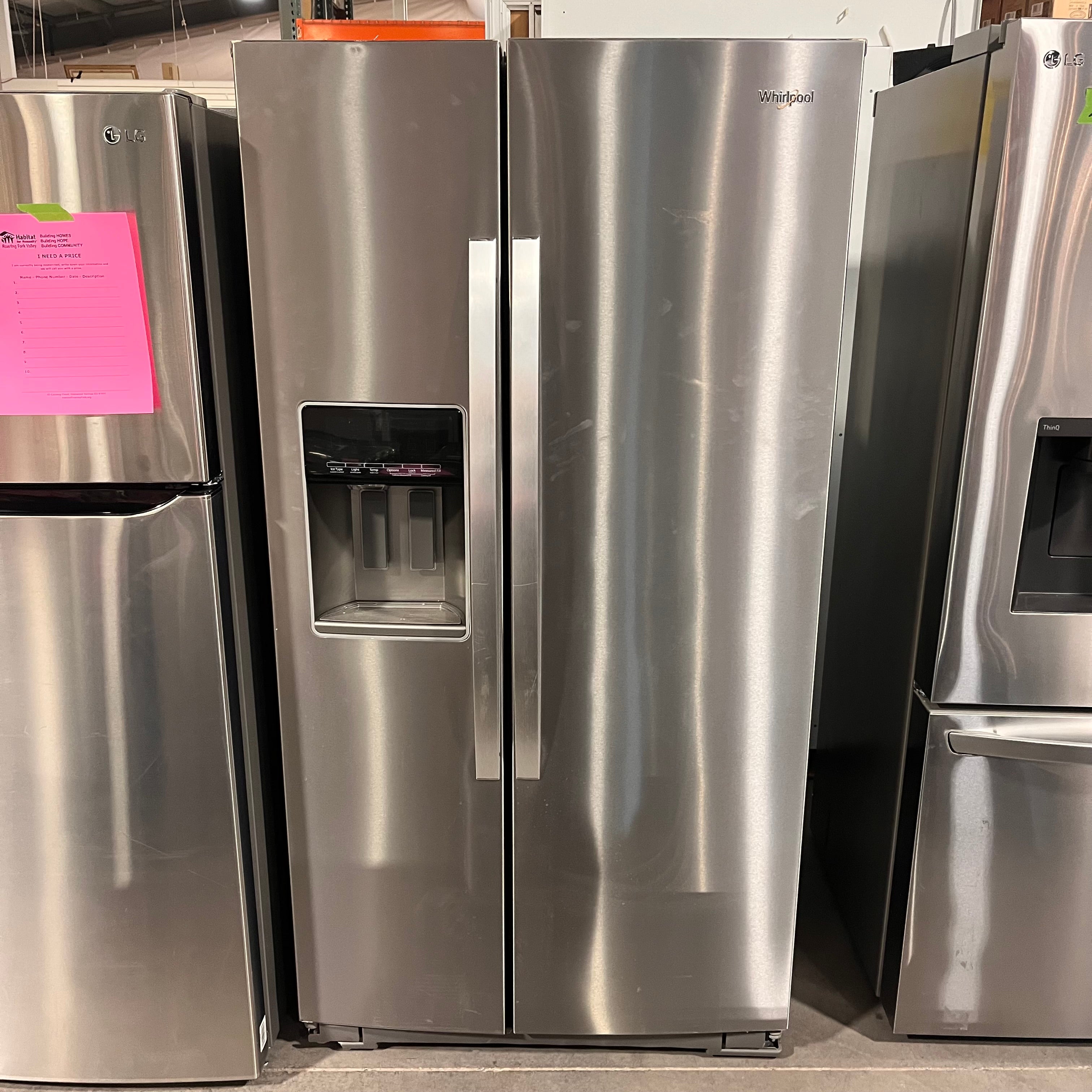 L1124 Whirlpool Stainless Steel SxS Refrigerator 36"x 27"x 69" Model: WRS571CIHZ S/N: HRD2401426