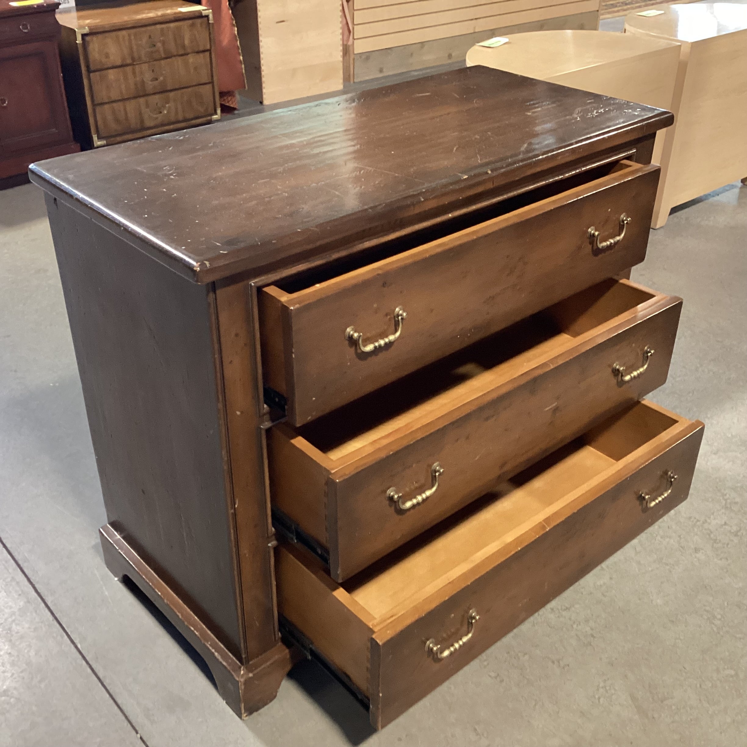 Finished Distressed Solid Wood 3 Drawer Chest 42"x 20"x 34"