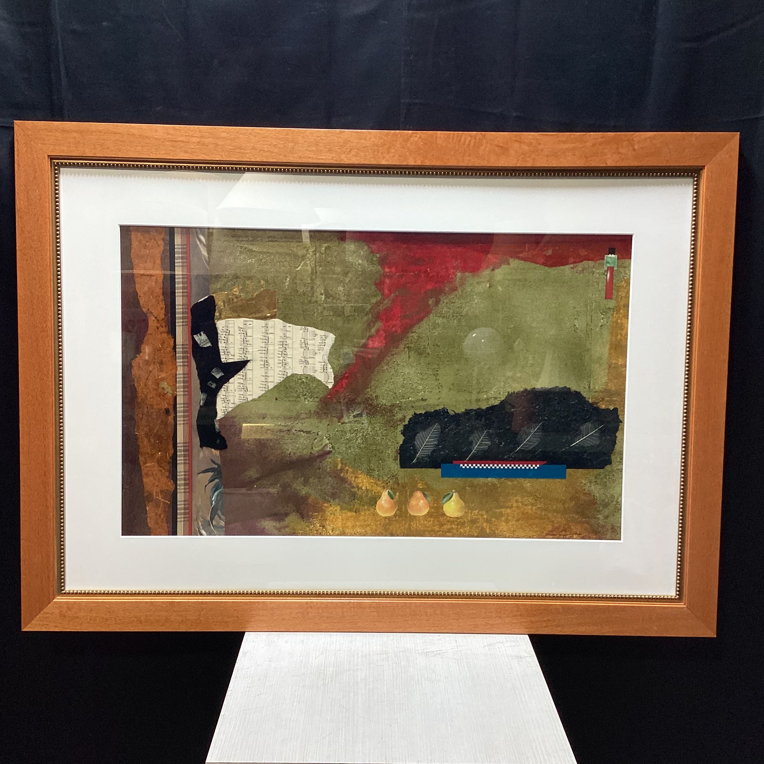 Original Abstract Mixed Media Collage Art In Wooden Frame  49" x 35"