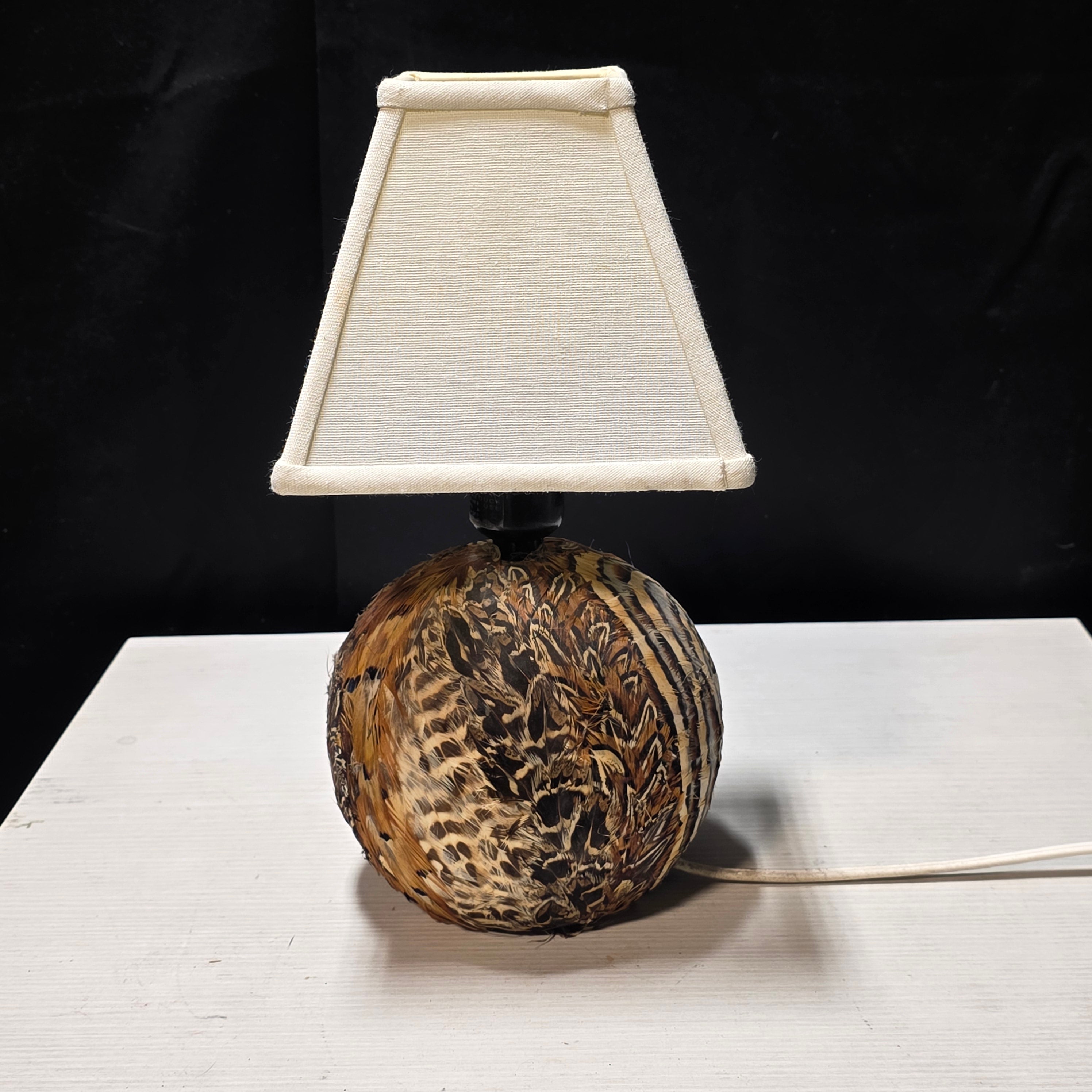 Mini Table Lamp Real Feather Base Art 6.25"x6.25"x13"