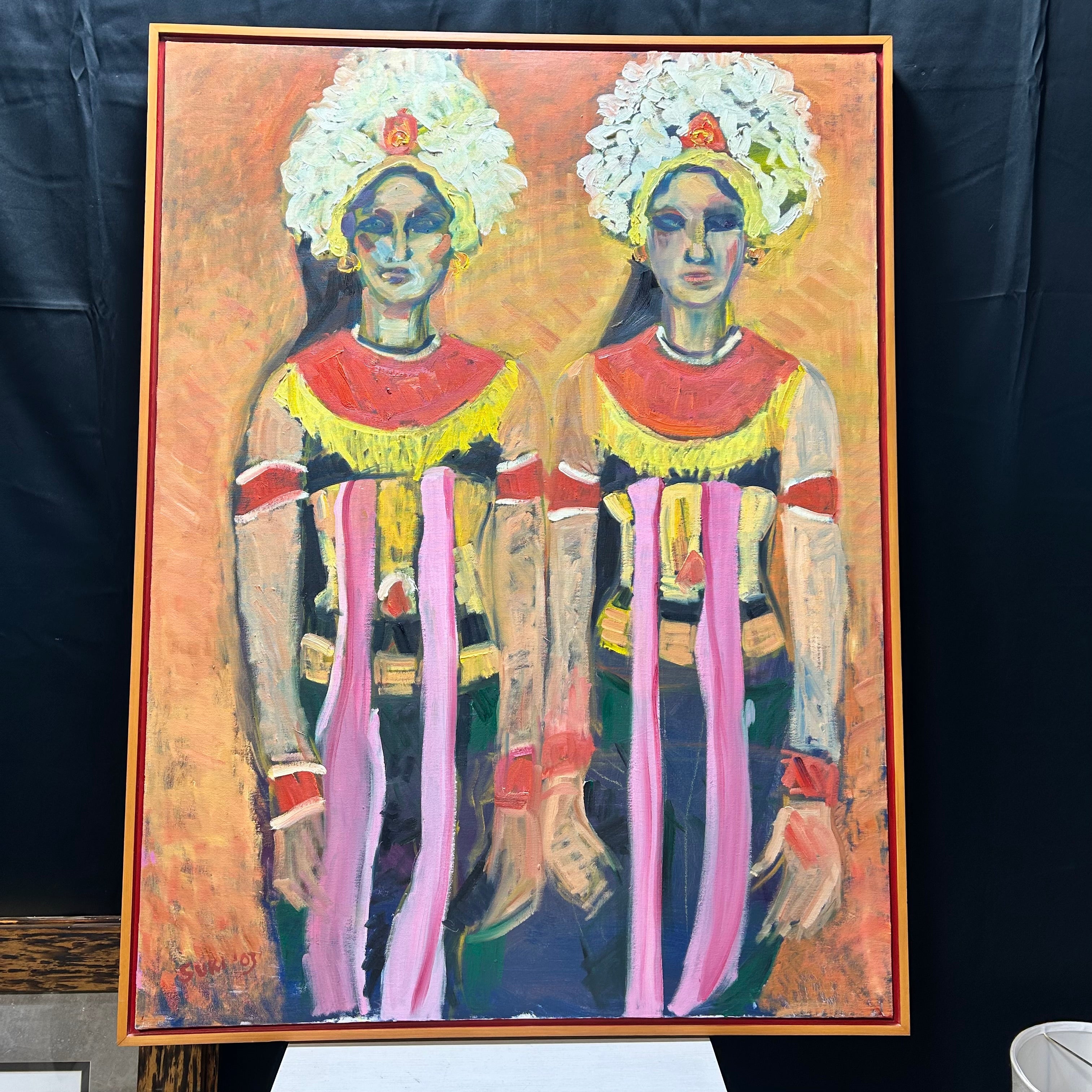 Donated By Yun Scott (Suki) Signed By Suki Oil On Canvas Of Dua Penari Janger (Two Janger Dancers 37.5"X 50"