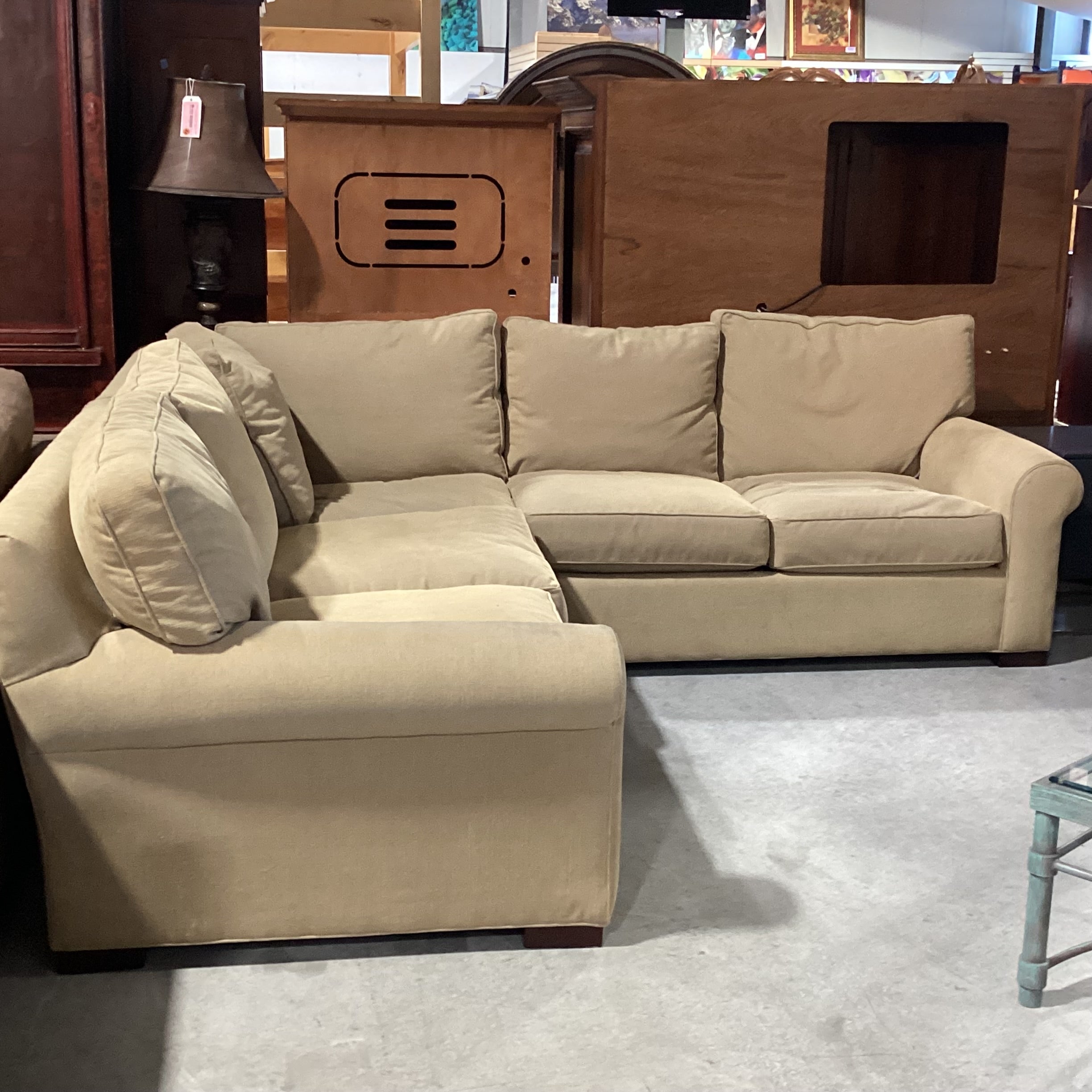 Room & Board McCreary Modern Beige Ribbed Texture Woven 3 Piece Sectional 103"x 103"x 42"x 31"