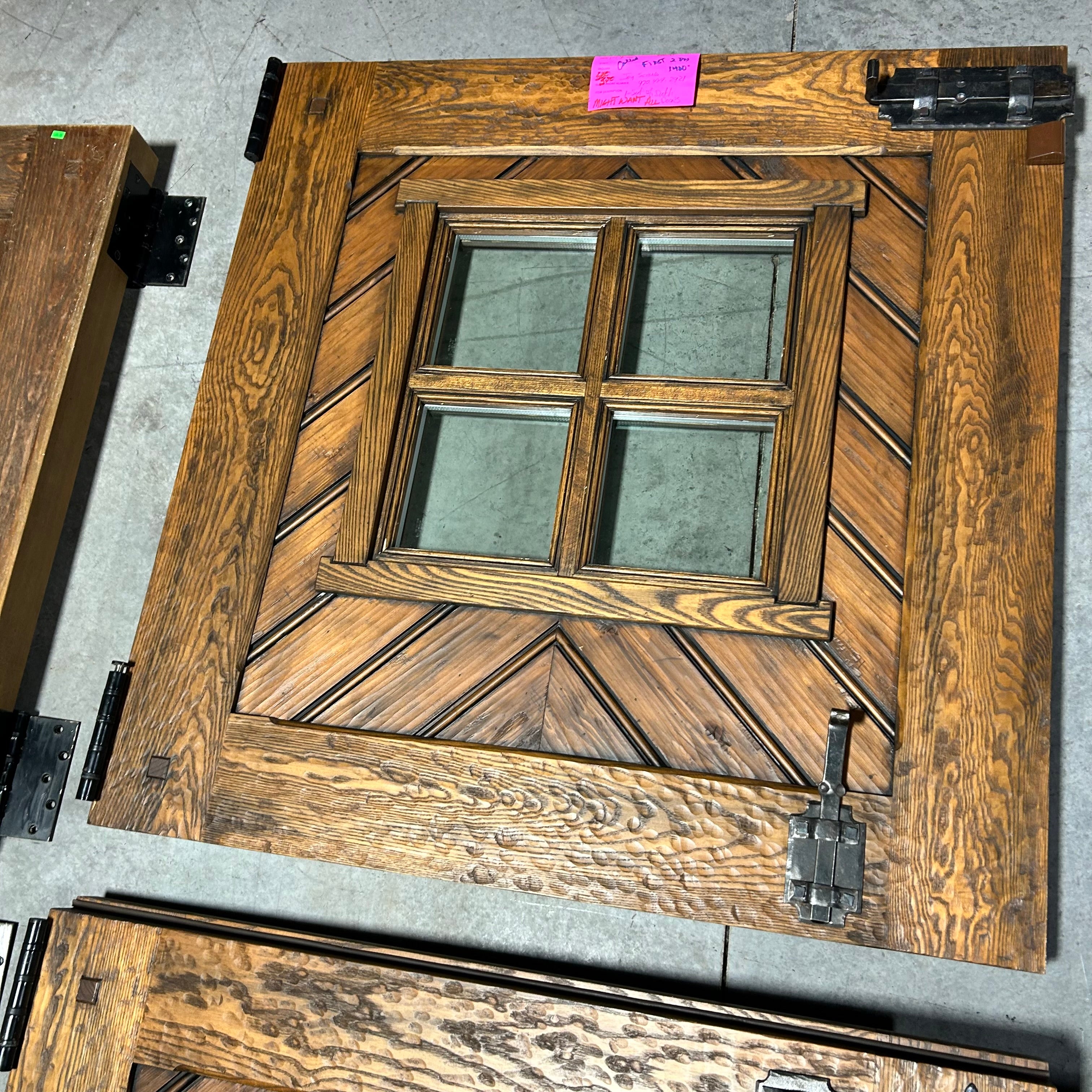 42"x 86"x 3" Brown Rustic Dutch Door with 4 Pane Window / Iron Hardware / RIGHT  HAND