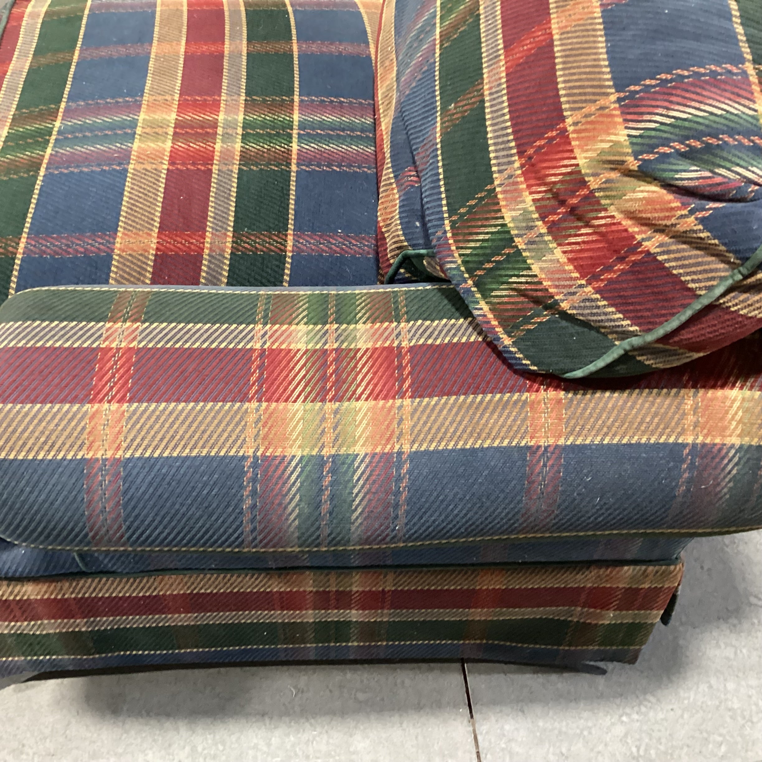 Blue Green Red Gold Plaid Sofa 98"x 38"x 31"