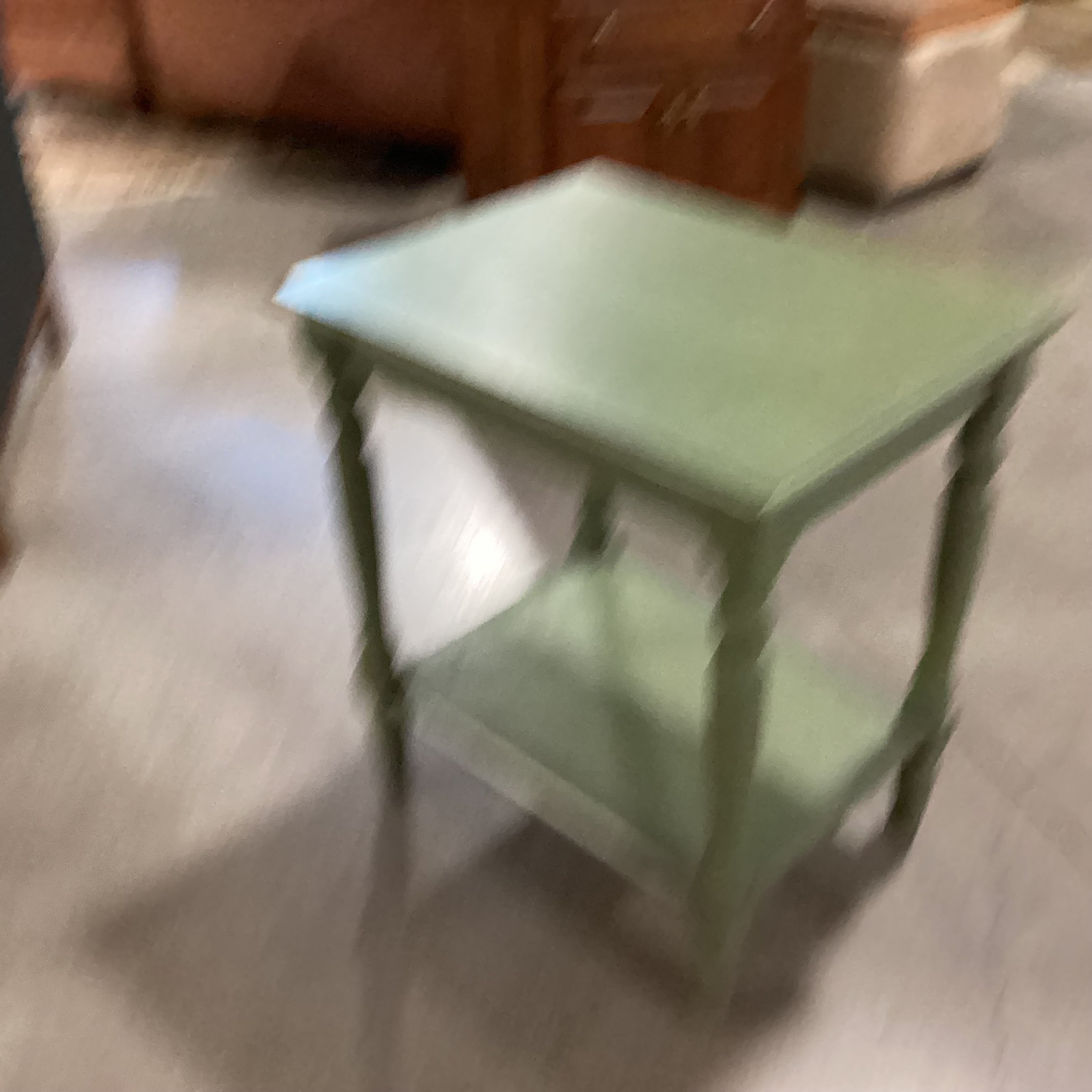 Green Painted Carved Wood 2 Tiered End Table  20"x 16"x 24.5"
