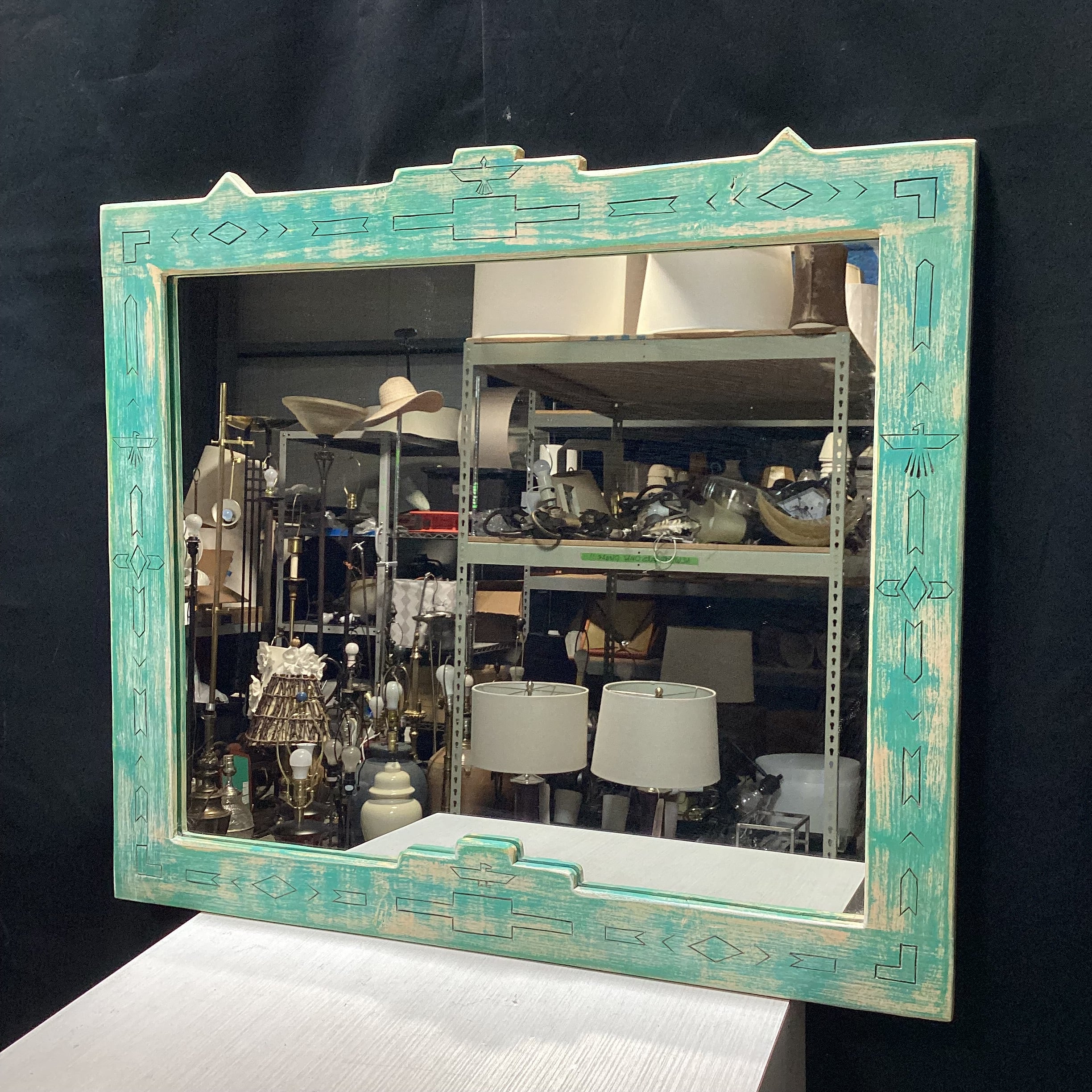 Handcrafted Native American Motif Wall Mirror 28" x 25"