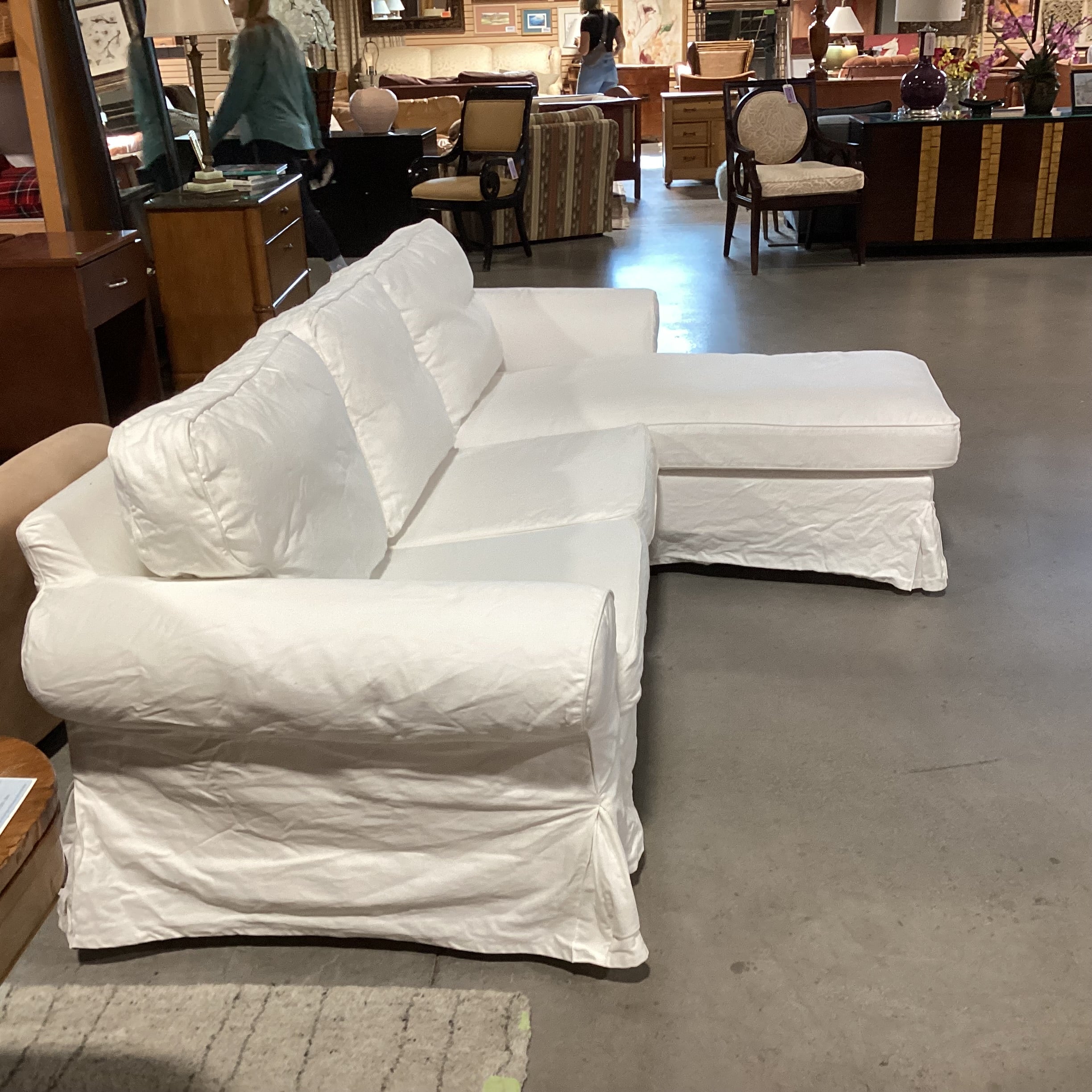 Ikea EKtorp White Slipcovered Changeable Right or Left Chaise 2 Piece Sectional 100"x 65"x 34"x 30"