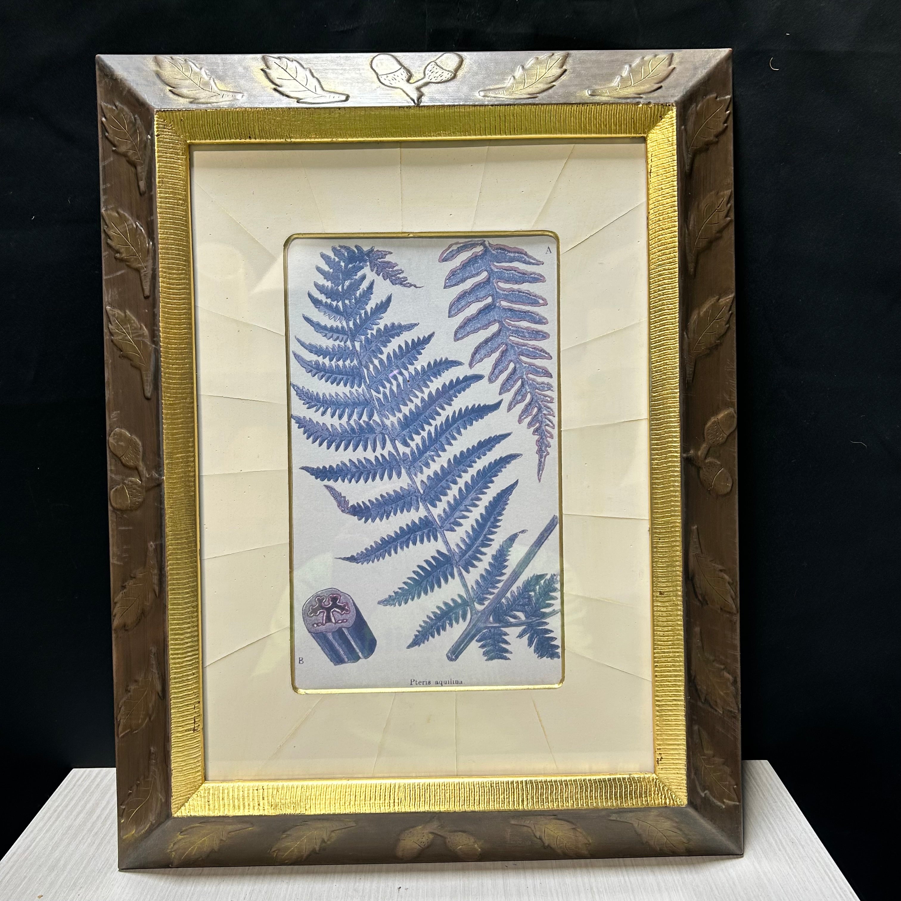 Botanical Fern Print With Gold & Copper Oak Leaf Frame 14.5"x 19"