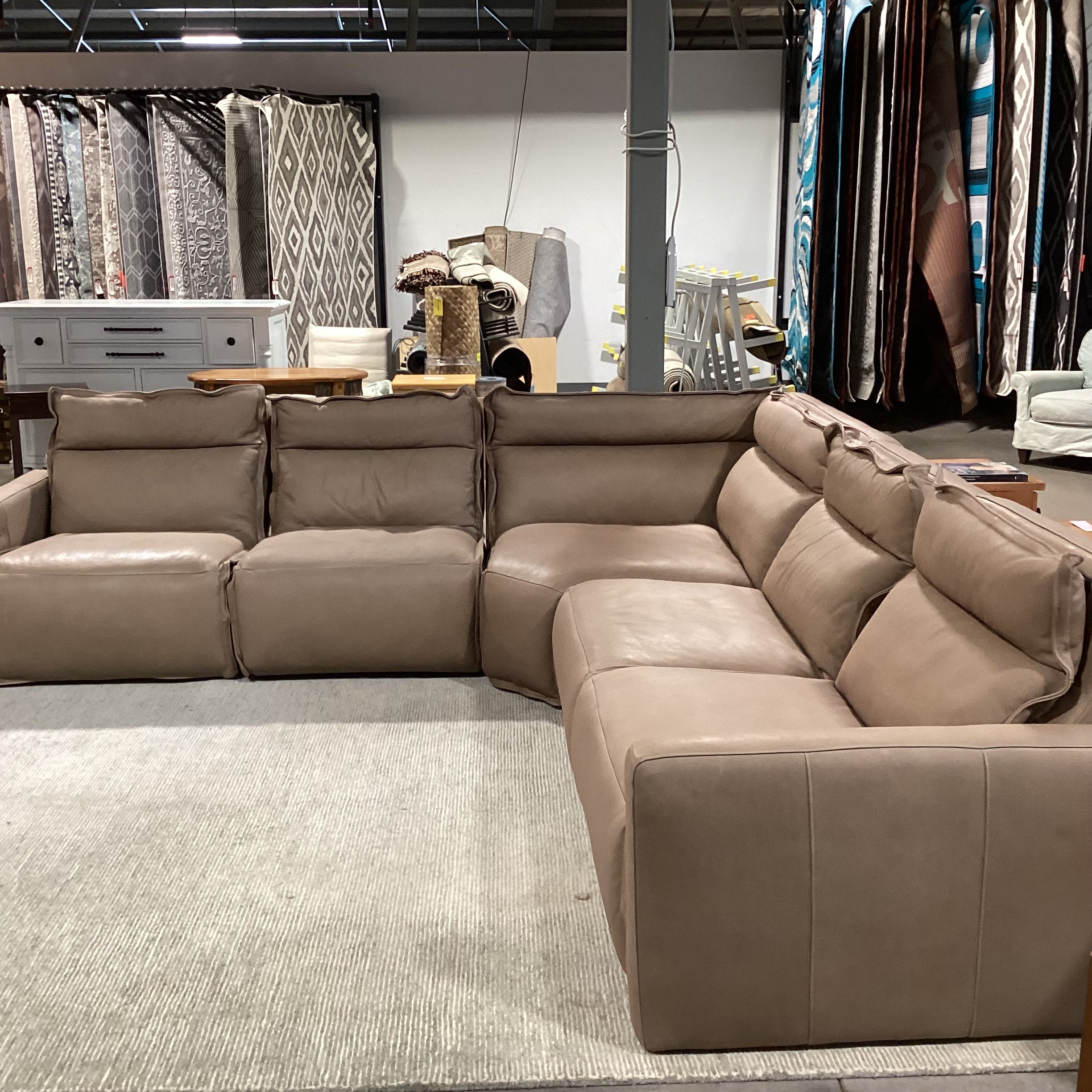 Arhaus Rowland Lanie Taupe Leather 5 Piece Power Reclining Sectional 126"x 126"x 43"x 36"