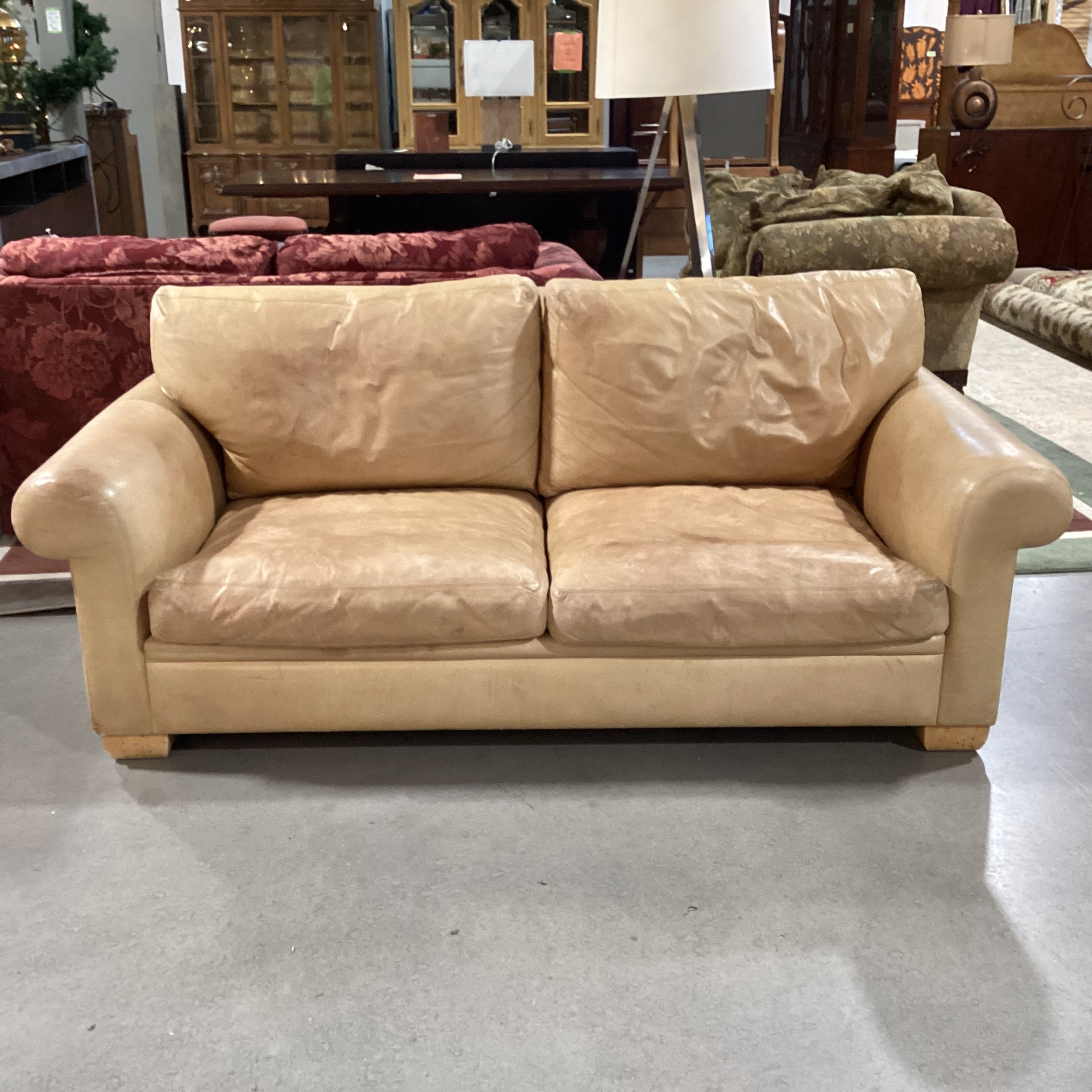 D Langston Blonde Leather Sofa 76"x 40"x 30"