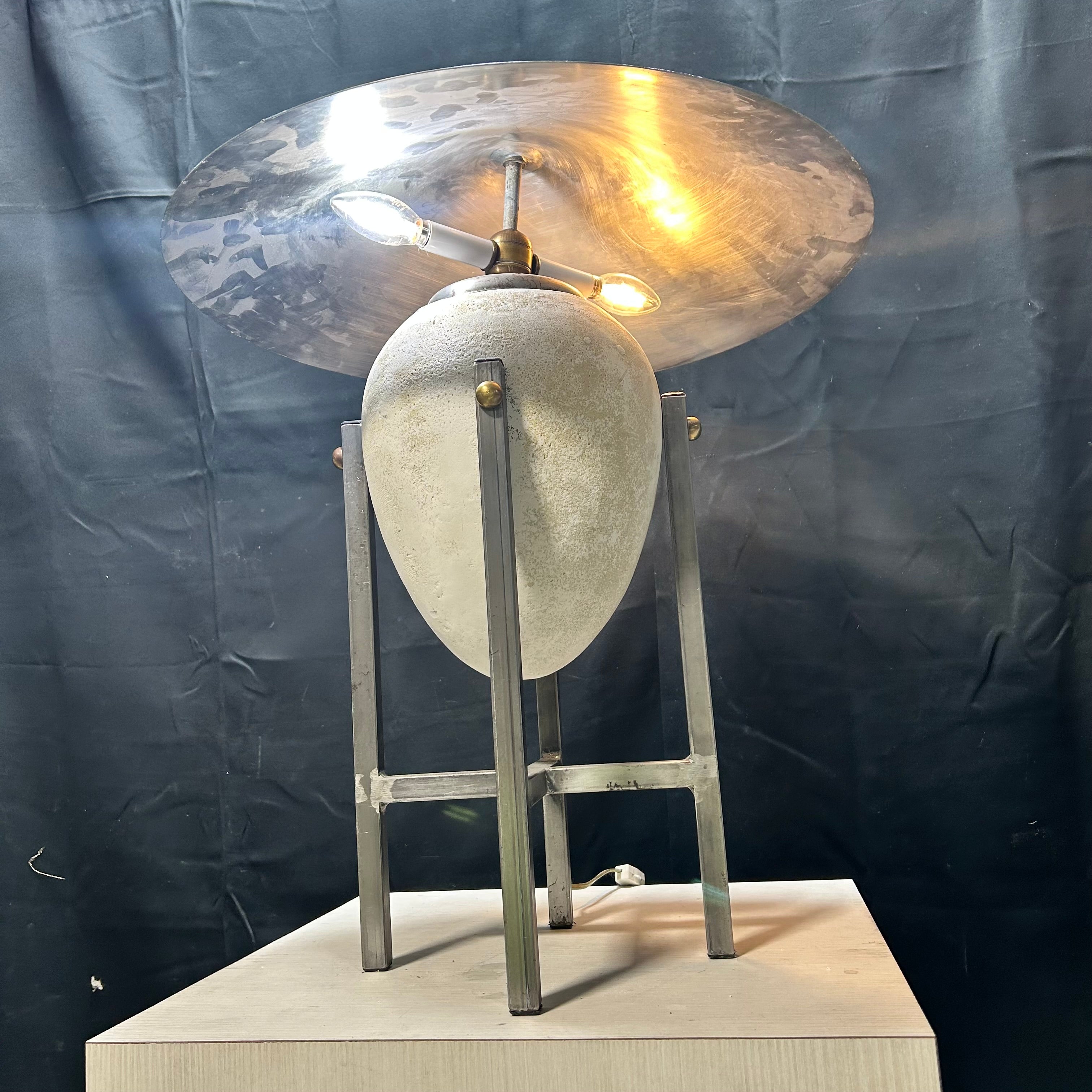Vintage Postmodern Steel & Plaster Table Lamp After Max Blumberg 23"x 30"