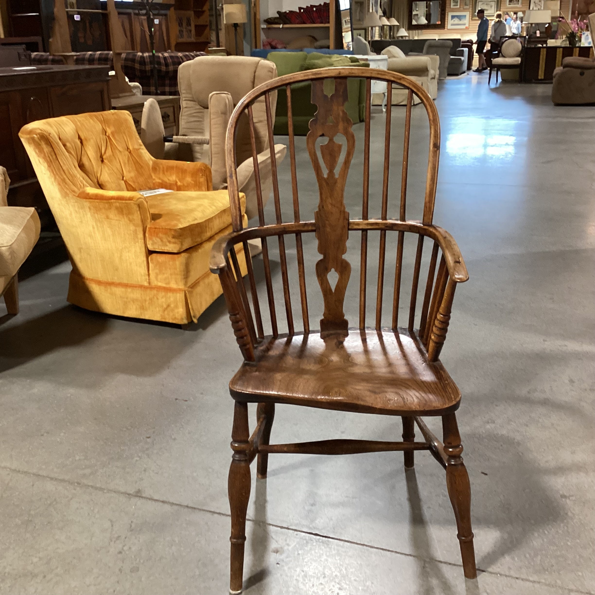 Antique English Elmwood High Back 1800 Windsor Arm Chair 21"x 21"x 41"